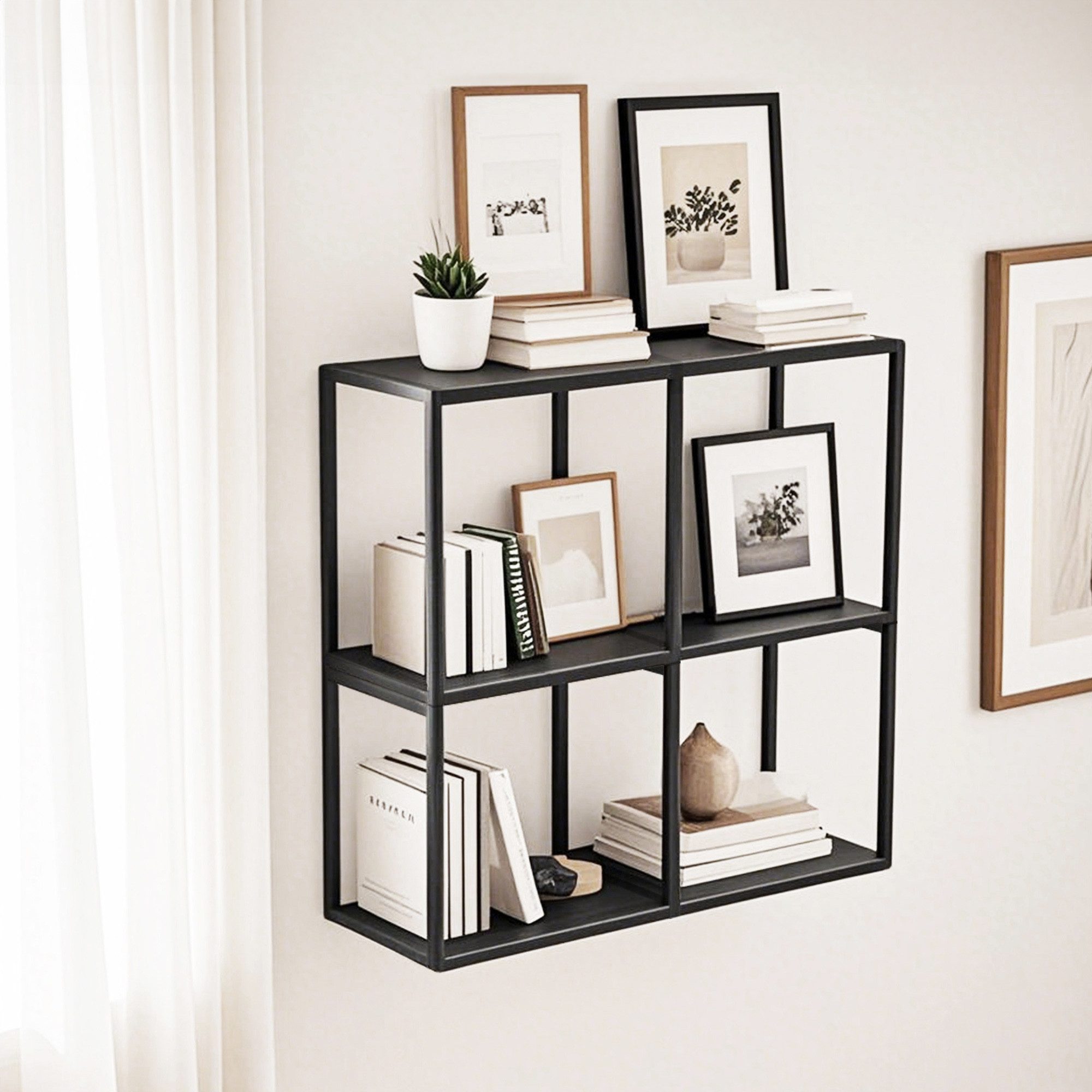 en.casa Wandregal, Set 4-tlg., »Nostened« quadratisch Stahl Schwarz günstig online kaufen