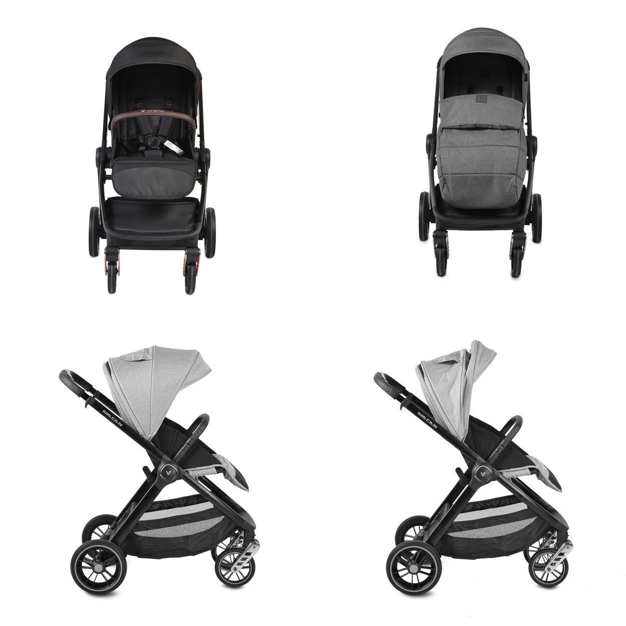 Cangaroo Kombi-Kinderwagen Kombikinderwagen Macan 2 in 1, Babywanne Sportsitz Tasche PU-Räder Gurt