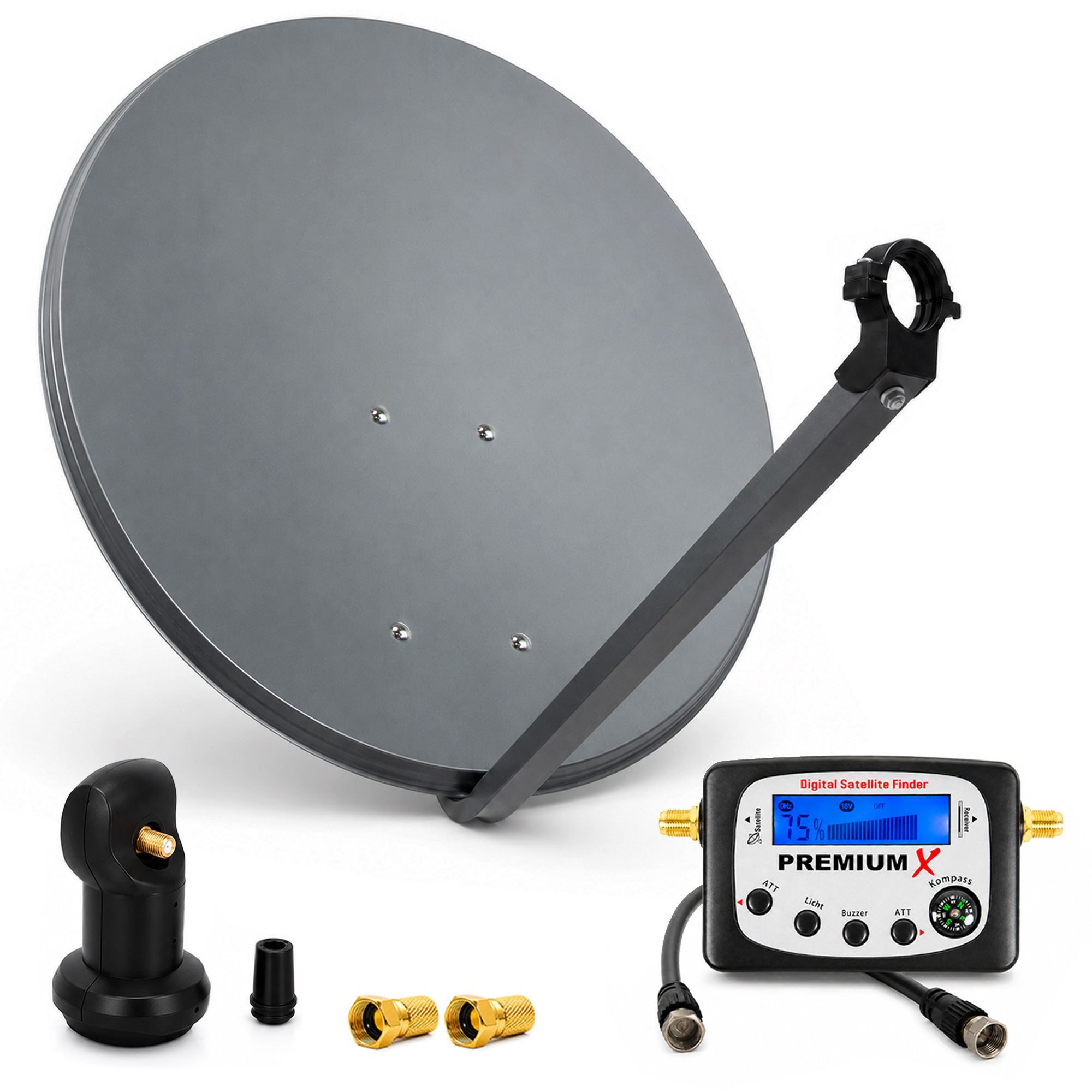 PremiumX Satelliten-Komplettanlage 80cm Single LNB 2x F-Stecker Sat-Finder SAT-Antenne