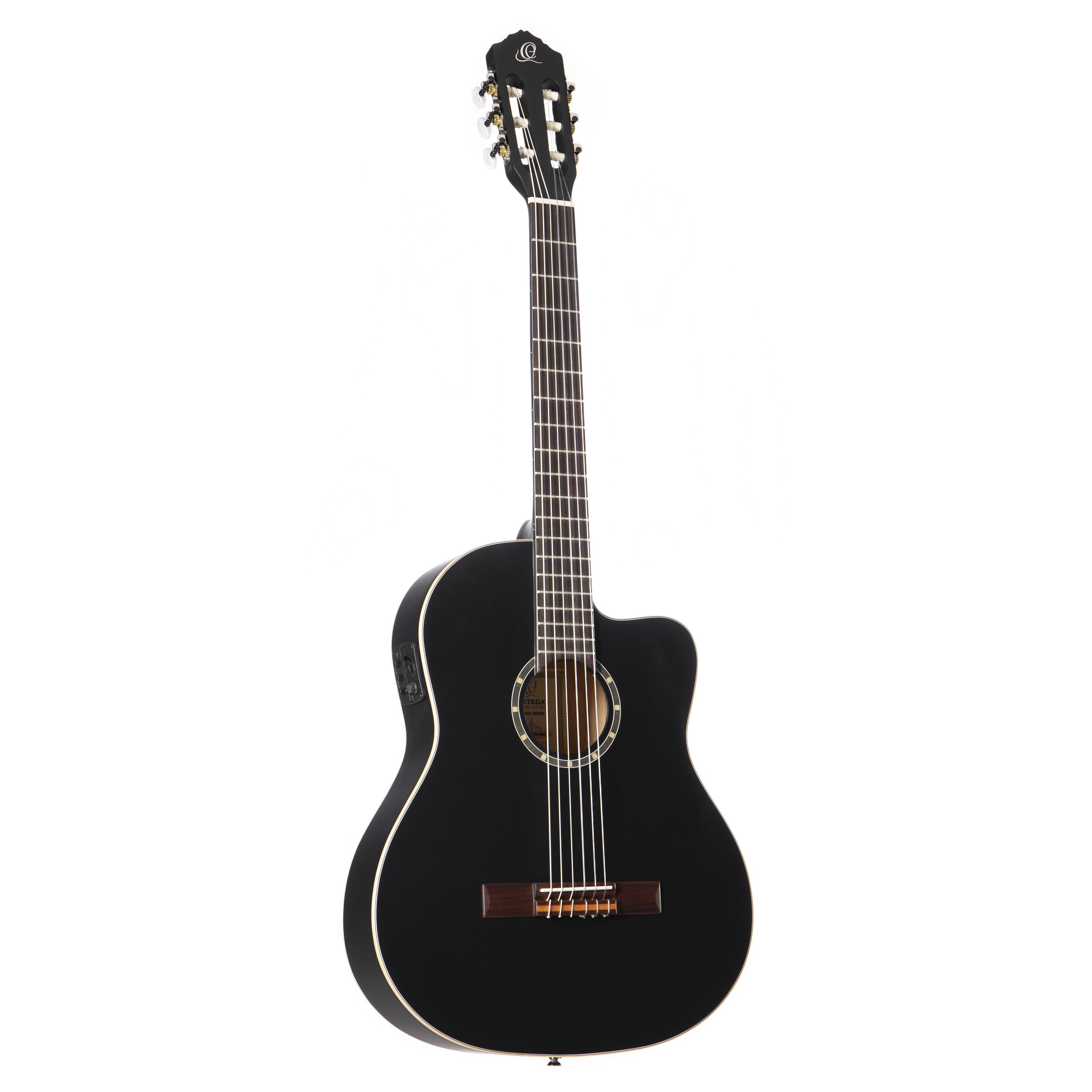 ORTEGA Guitars Konzertgitarre, Konzertgitarren, 4/4 Konzertgitarren, RCE125SN SBK Small Neck Thinline Satin Black - 4/4 Konzertgitarre
