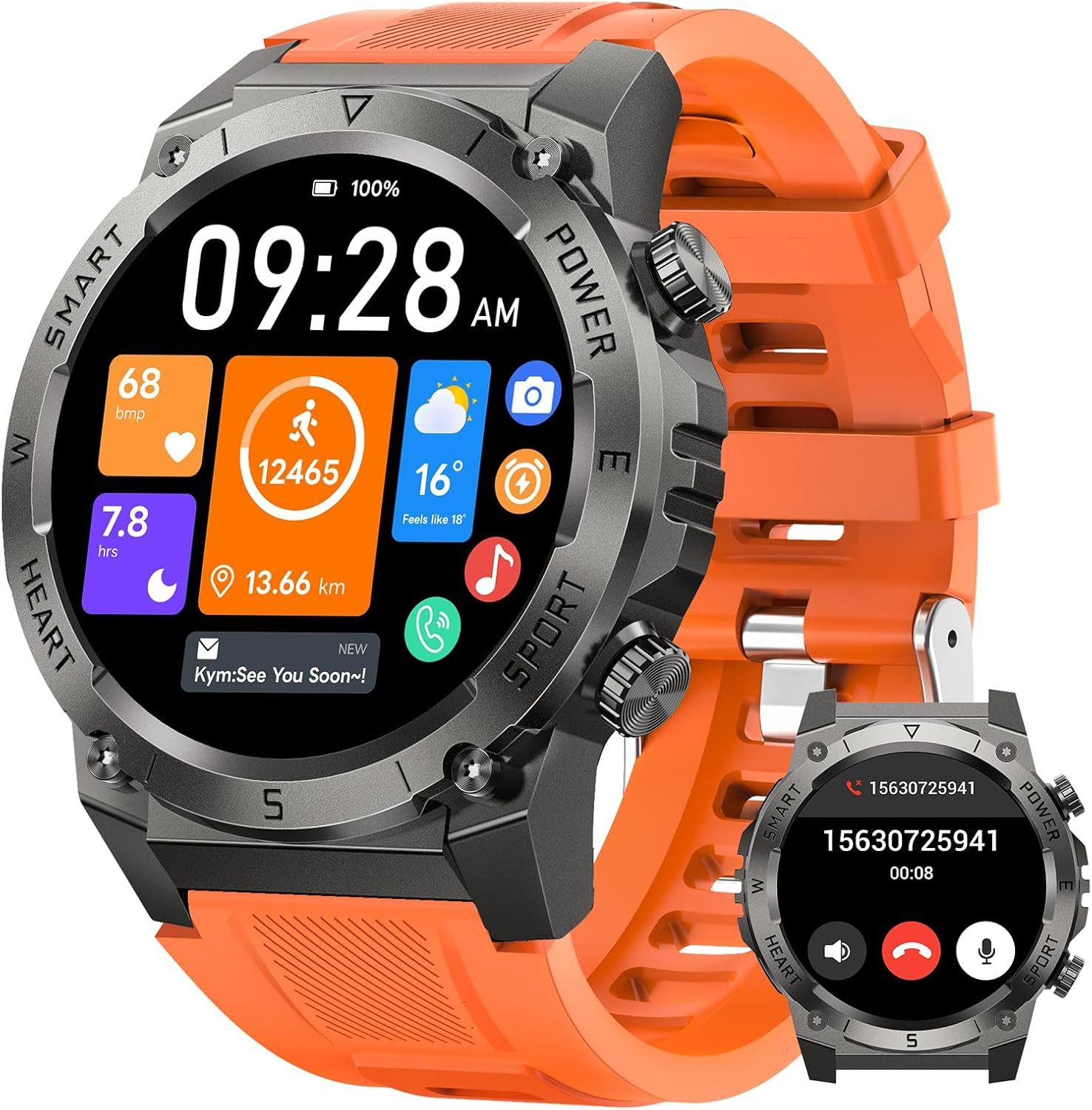 Herren's Telefonfunktion 500mAh Akku Militär IP68 Wasserdicht Smartwatch