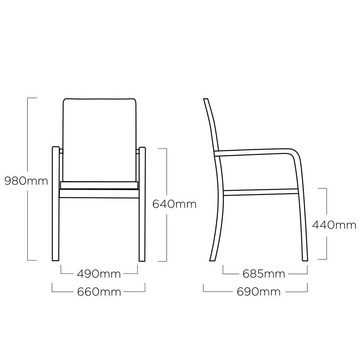 KETTLER Gartenstuhl Kettler Granada Stapelsessel Teak Armlehne silber KD zerlegt
