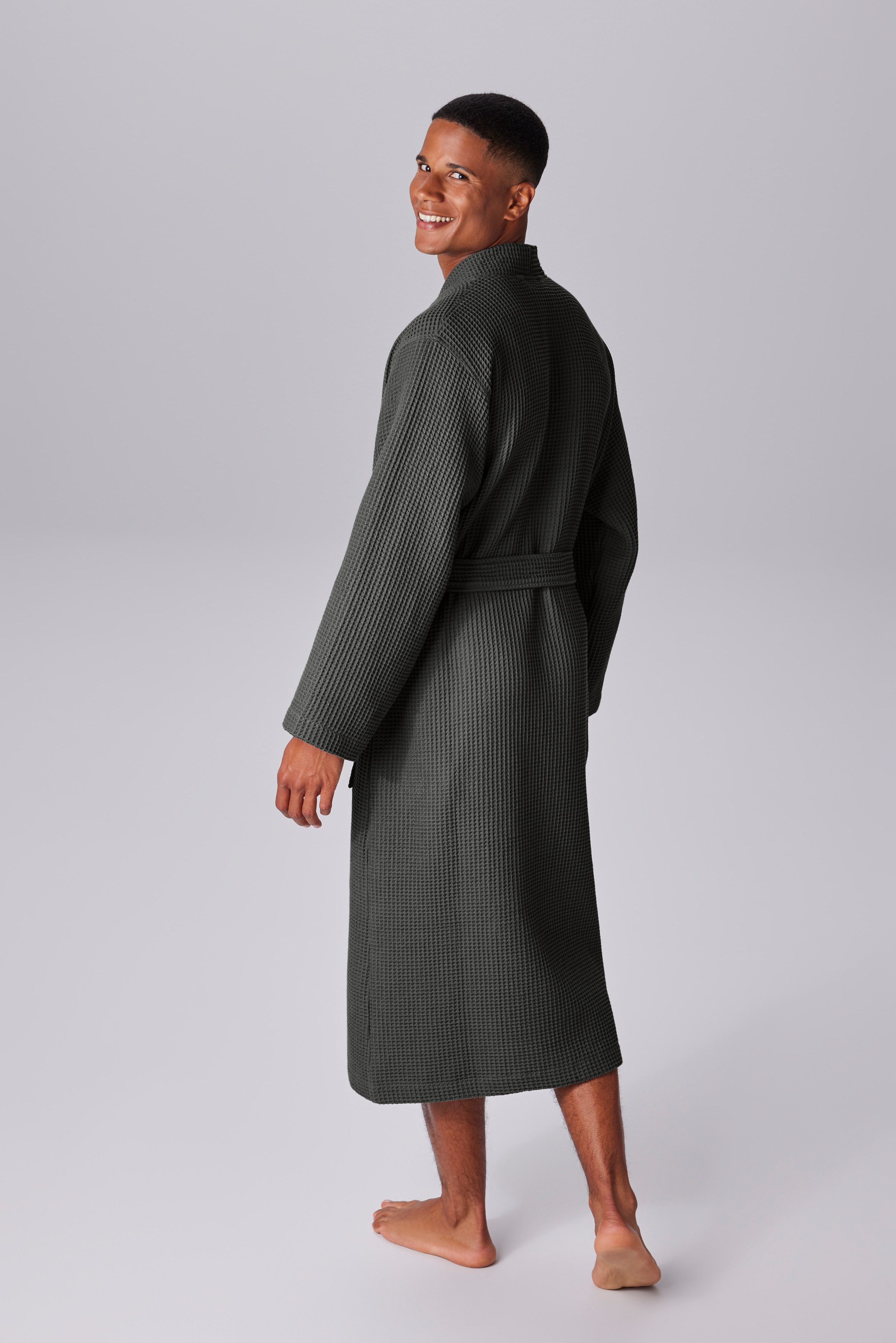 OTTO home Unisex-Bademantel Inga, Waffelpiqué, leicht, ideal für Sauna & Spa, Hotelbademantel, Langform, Baumwolle, Kimono-Kragen, Gürtel, kleines Packmaß, Taschen, Damen & Herren, S-3XL, Morgenmantel