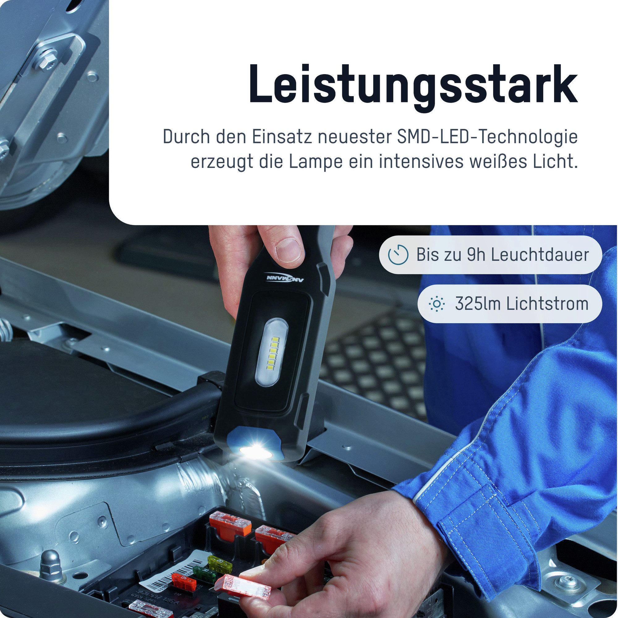 ANSMANN AG LED Arbeitsleuchte Akku LED-Werkstattlampe Aufladbar - für Werkstätten und Hobbyschrauber, LED