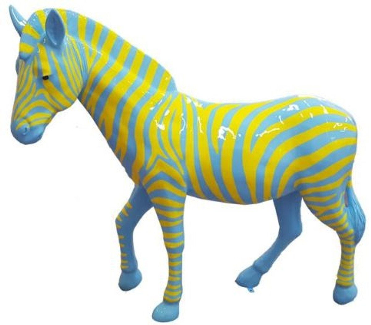 Casa x Dekofigur - H. 167 Deko Zebra - cm Padrino Gartendeko Tierfigur Lebensgroße Pferd Skulptur Riesige 191 - Gelb / Designer Skulptur Hellblau