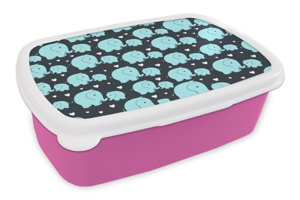 Kunststoff Brotbox - Elefant - MuchoWow Mädchen, Erwachsene, Brotdose (2-tlg), für Kinder, Snackbox, Herz, rosa Kunststoff, Lunchbox Muster