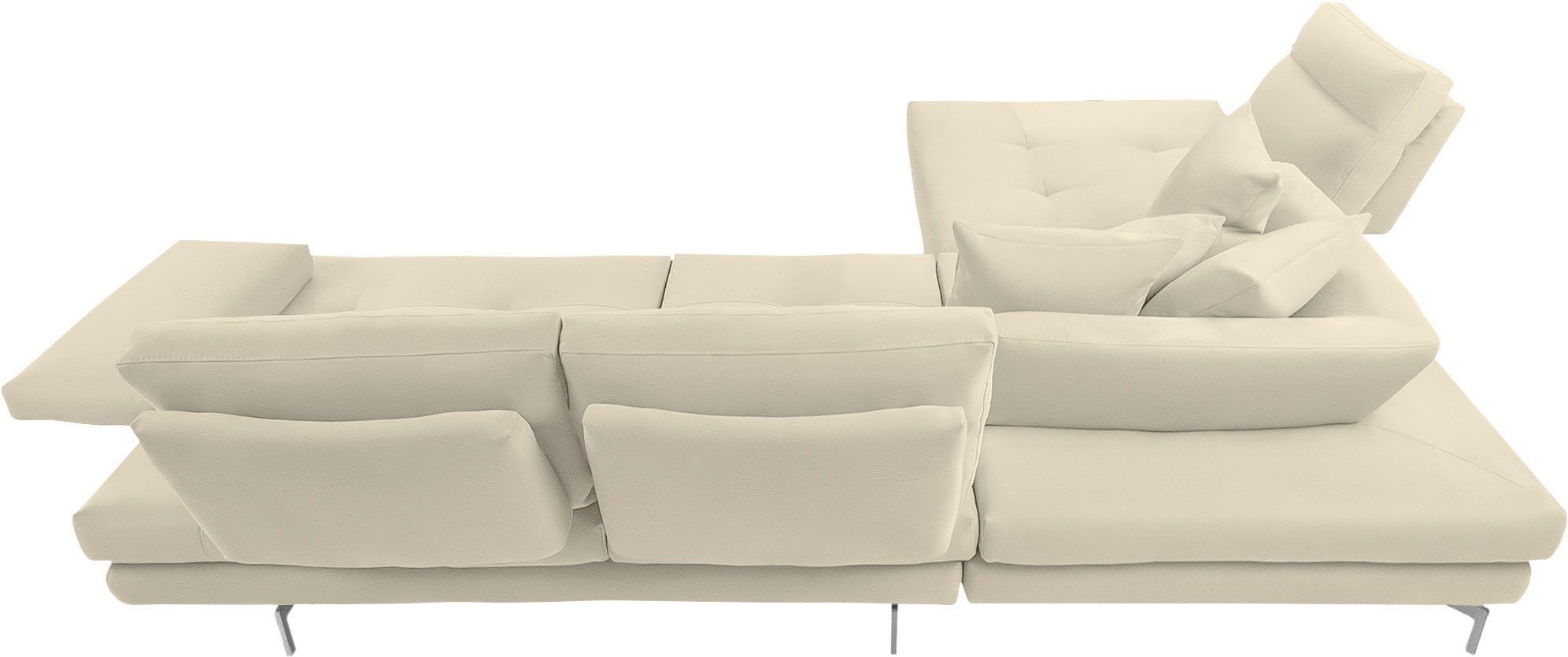CALIA ITALIA Ecksofa Toby Wing, B/T: 288/232 cm, Designsofa mit hohem Sitzkomfort, L-Form, Sitztiefenverstell.,wahlw. mit Kissen-Set, Füße chrom glänzend
