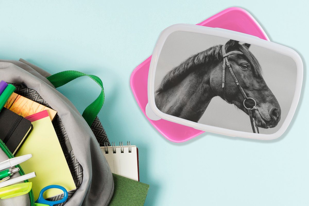 Erwachsene, Kinder, Kunststoff Porträt, Halfter Brotdose Lunchbox Brotbox MuchoWow - rosa für Mädchen, Pferd Kunststoff, Snackbox, (2-tlg), -