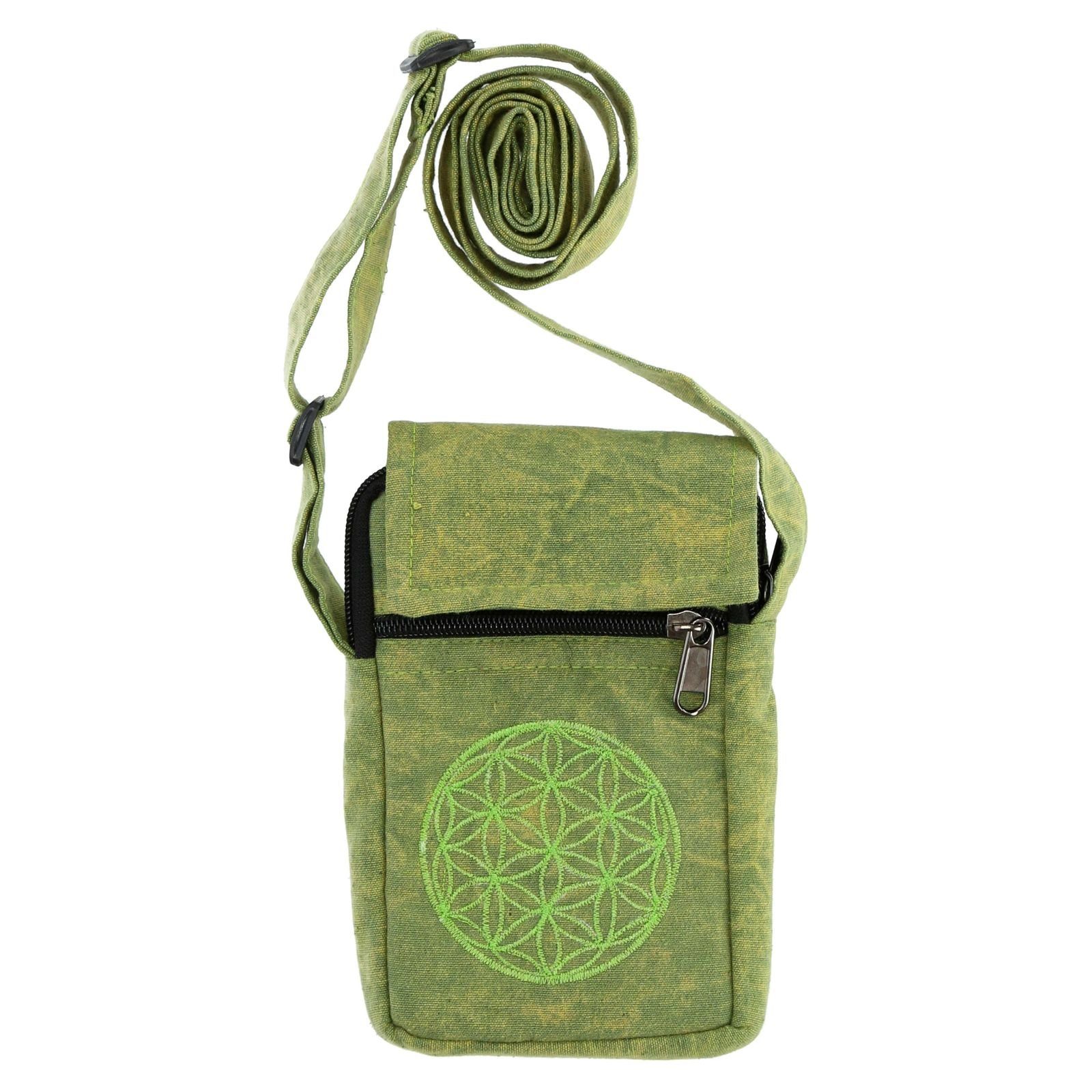 KUNST UND MAGIE Schultertasche Tasche Bag Handytasche Hand Grün Hippie Brustbeutel Passportbag Crossbody