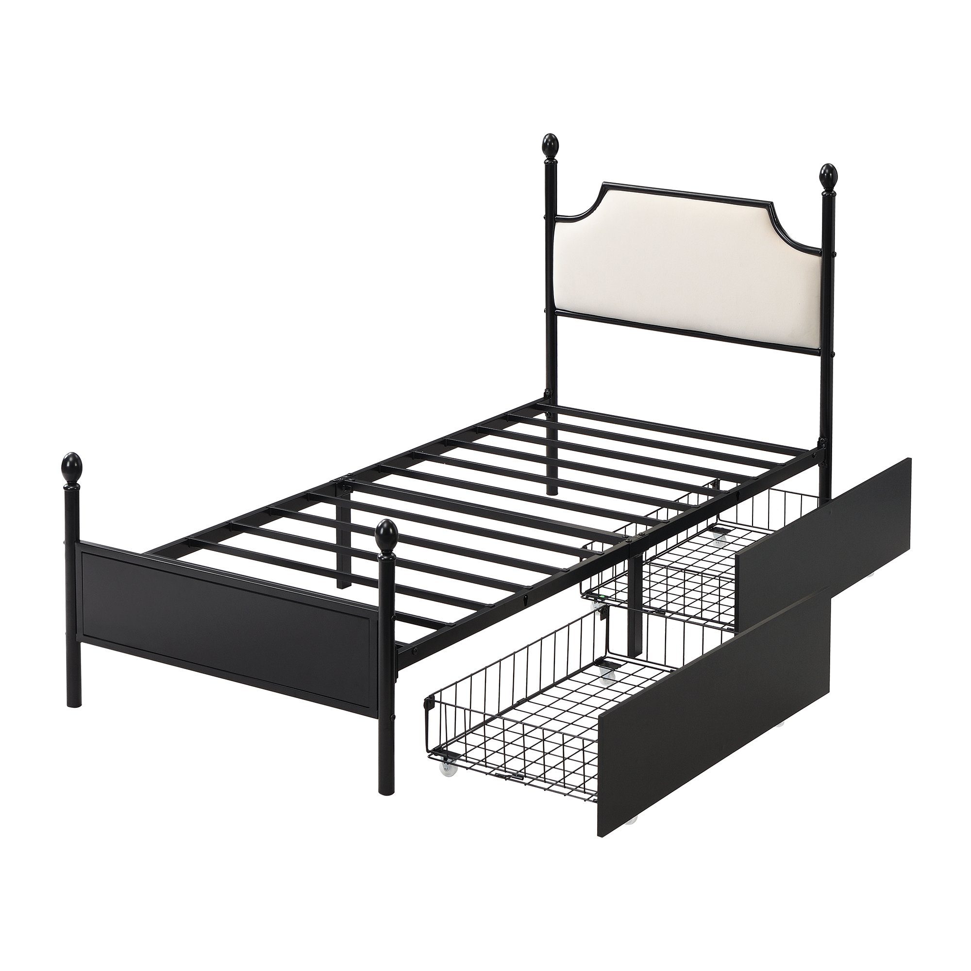 Metallbett (Einzelbett), mit Kopfteil, Lattenrost und 2 Schubladen 90x200 cm