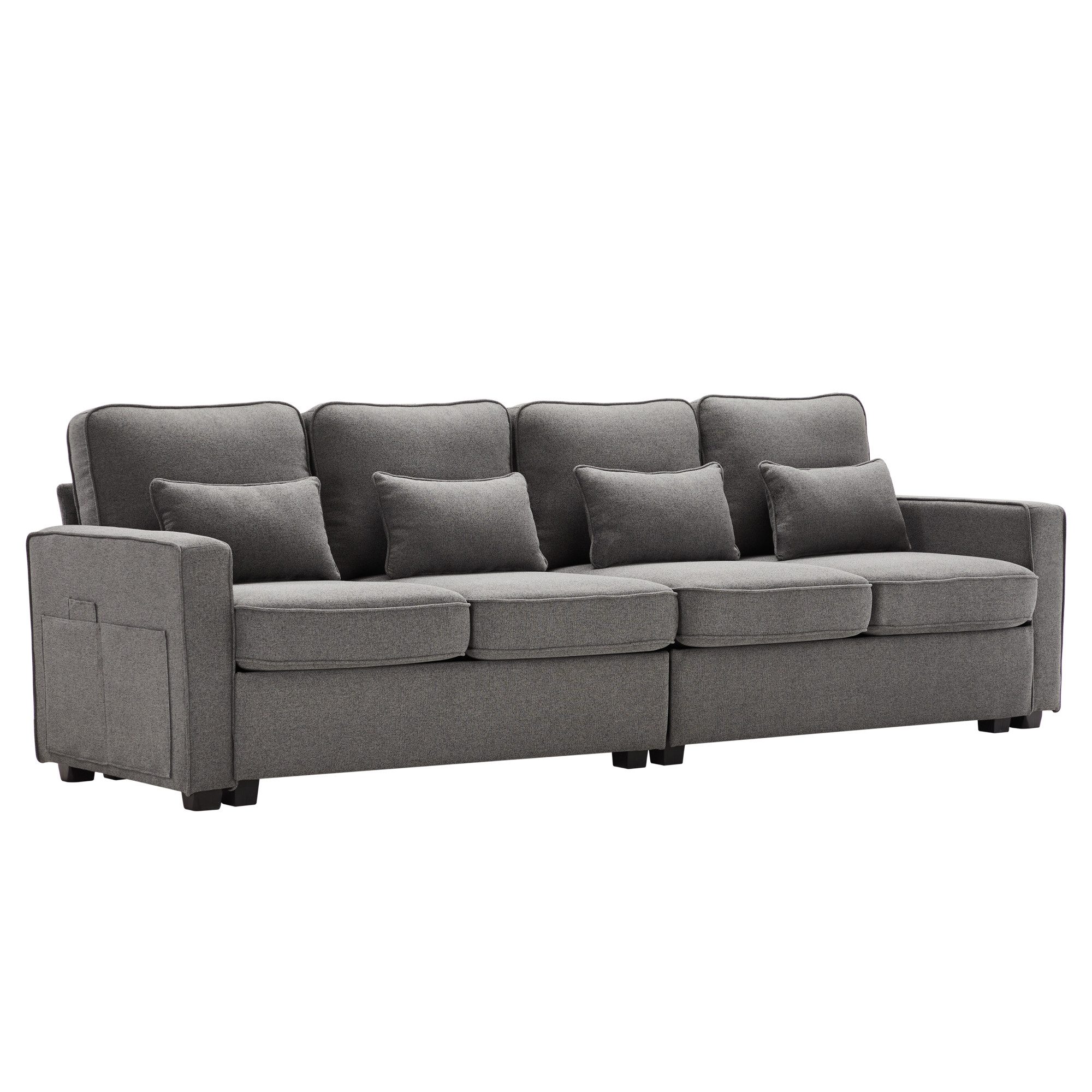 JOIVI Sofa modernes 4-Sitzer-Sofa, Viersitzer-Sofa aus Leinenstoff mit Armlehnentaschen und 4 Kissen