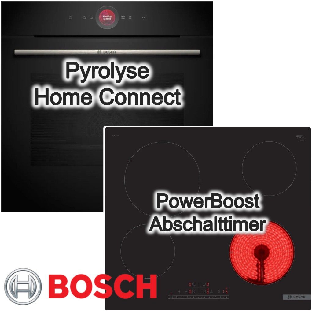 BOSCH Backofen-Set 60 cm Pyrolyse TFT Touchdisplay HomeConnect PowerBoost Serie 8 Schwarz, mit Nachrüstbar, Pyrolyse-Selbstreinigung