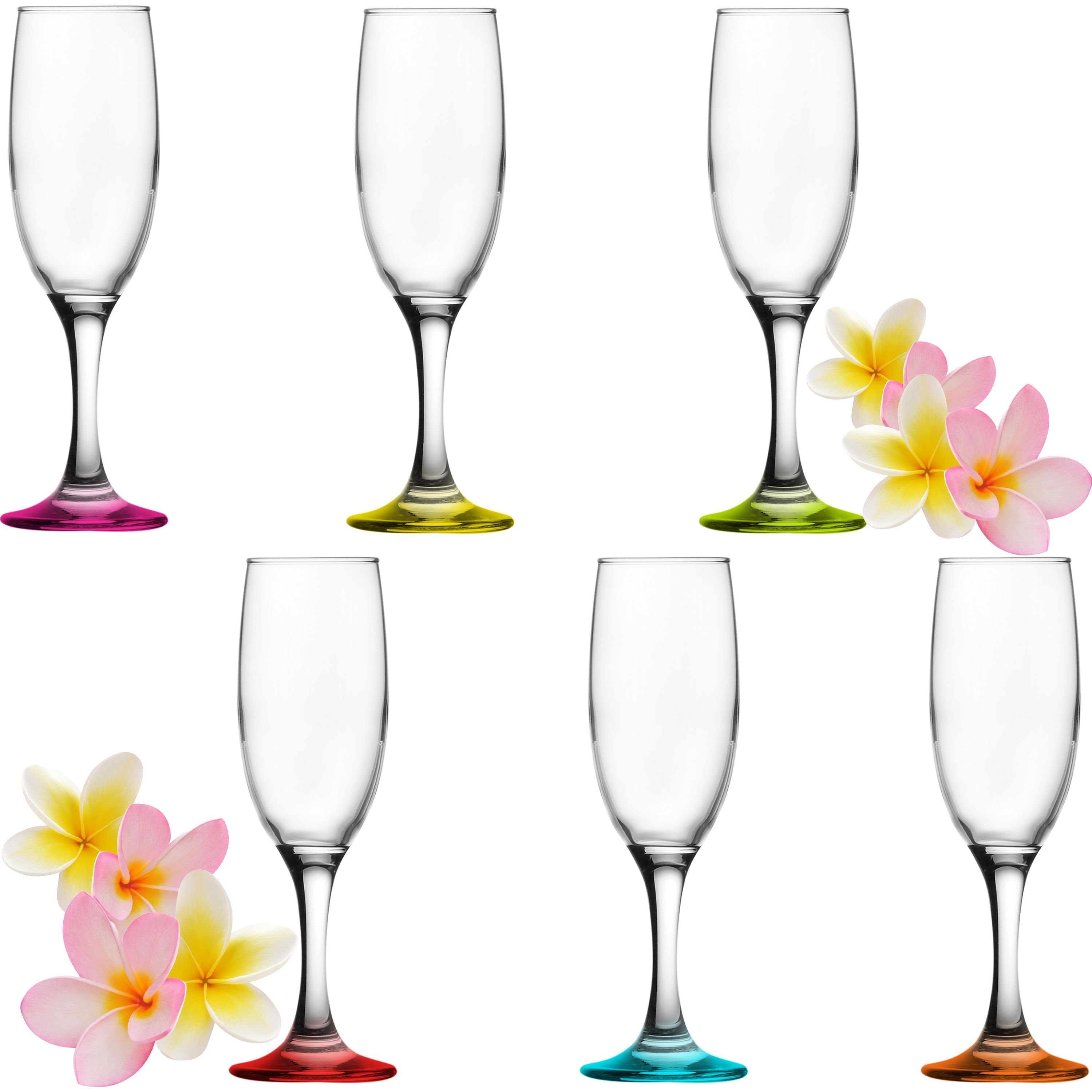 PLATINUX Sektglas Sektgläser bunt, Glas, 150ml (max.190ml) Set 6-Teilig  Champagnergläser Prosecco Gläser Sektflöten Sektkelche