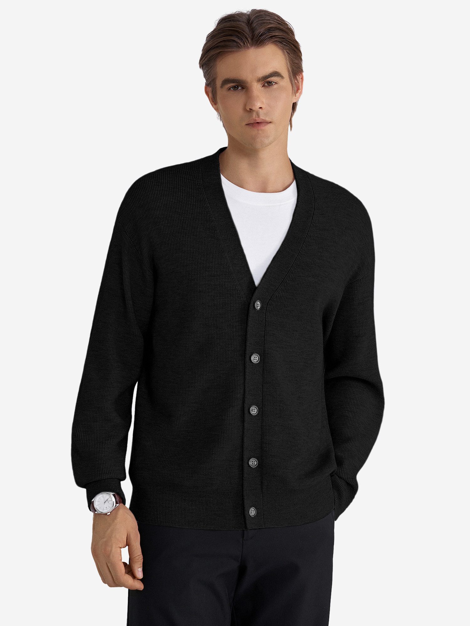 VANTORY Strickjacke Herren Cardigan mit V-Ausschnitt und Rippbündchen (Packung, 1-tlg., 1per-Pack) mit Knopfleiste