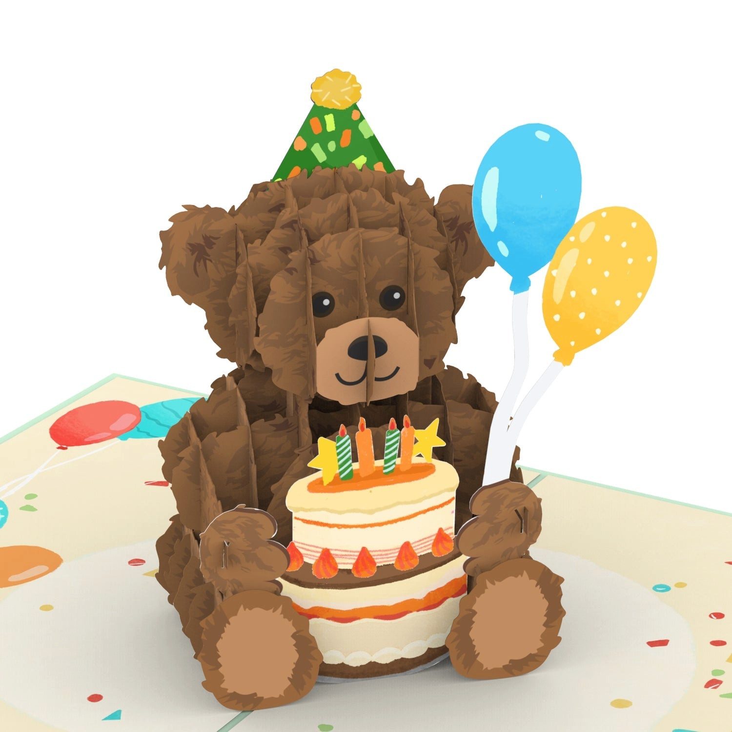 papercrush Geburtstagskarte Teddy mit Geburtstagstorte, Pop-Up Karte Geburtstag für Kinder, Handgemacht