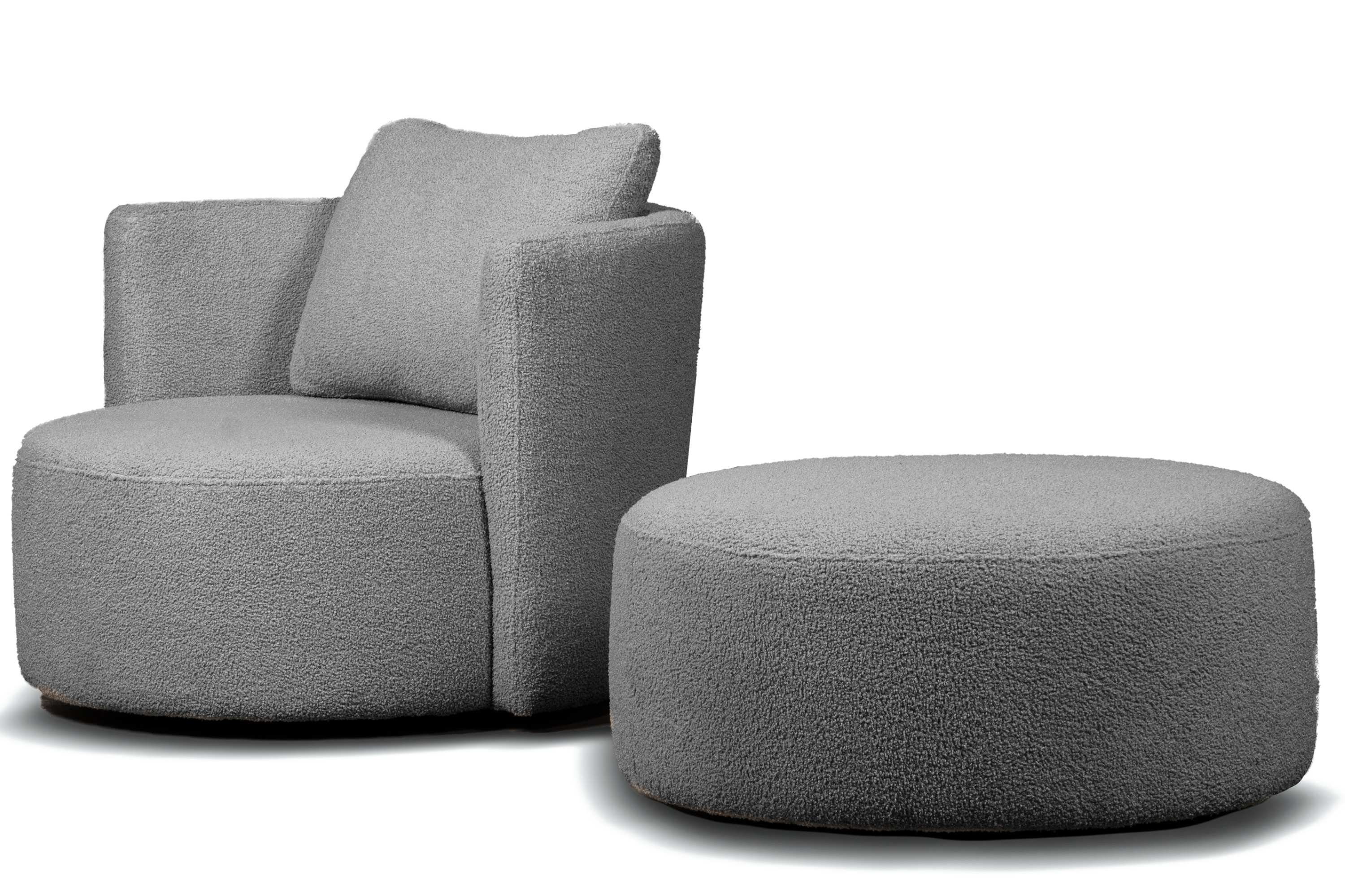 Konsimo Drehsessel RAGGI Sessel mit Bouclé-Stoff, mit Sitzen Sitzhocker, 360° Drehfunktion, komfortables