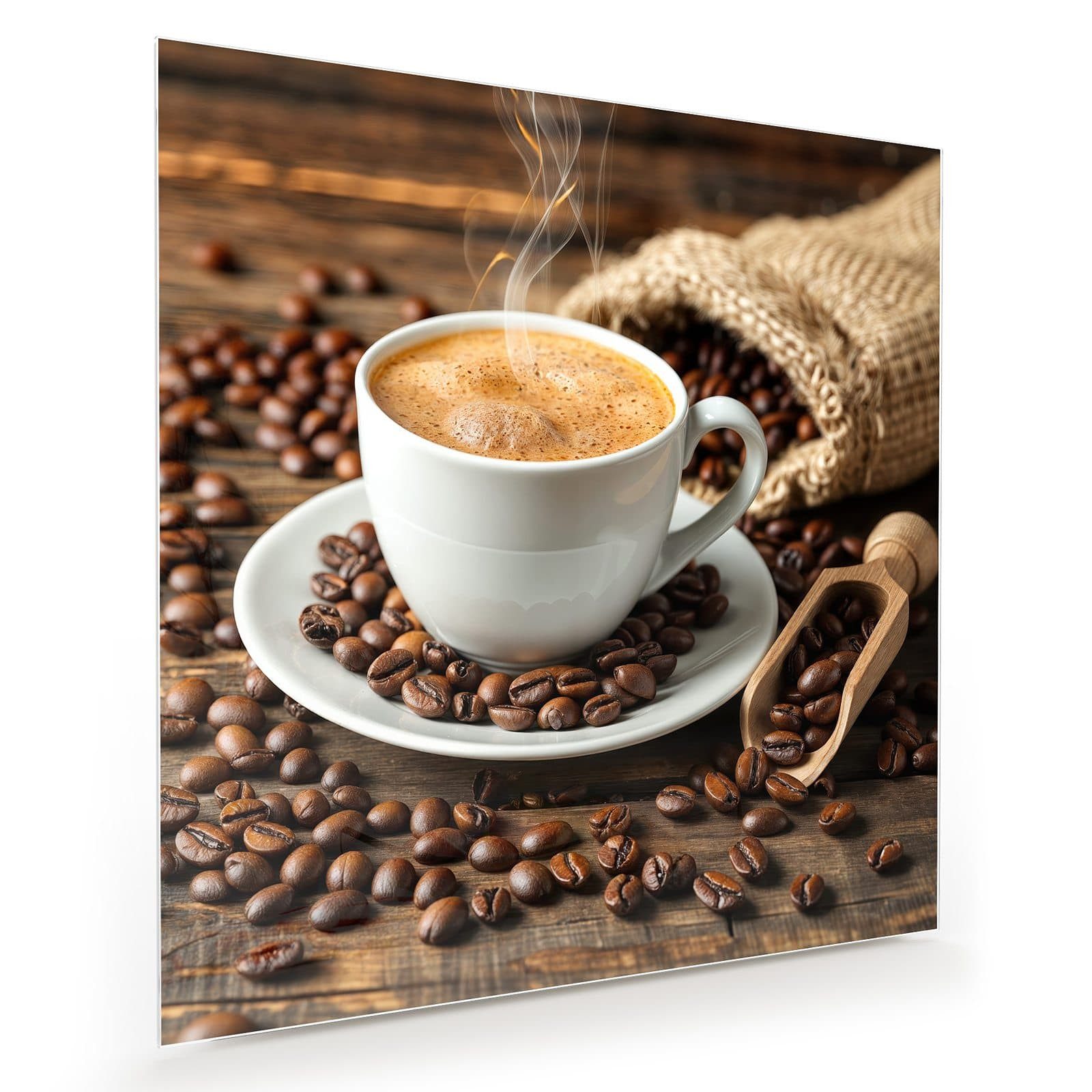 Glasbild Wandbild Quadratisch Kaffee Geniessen mit Aufhängung