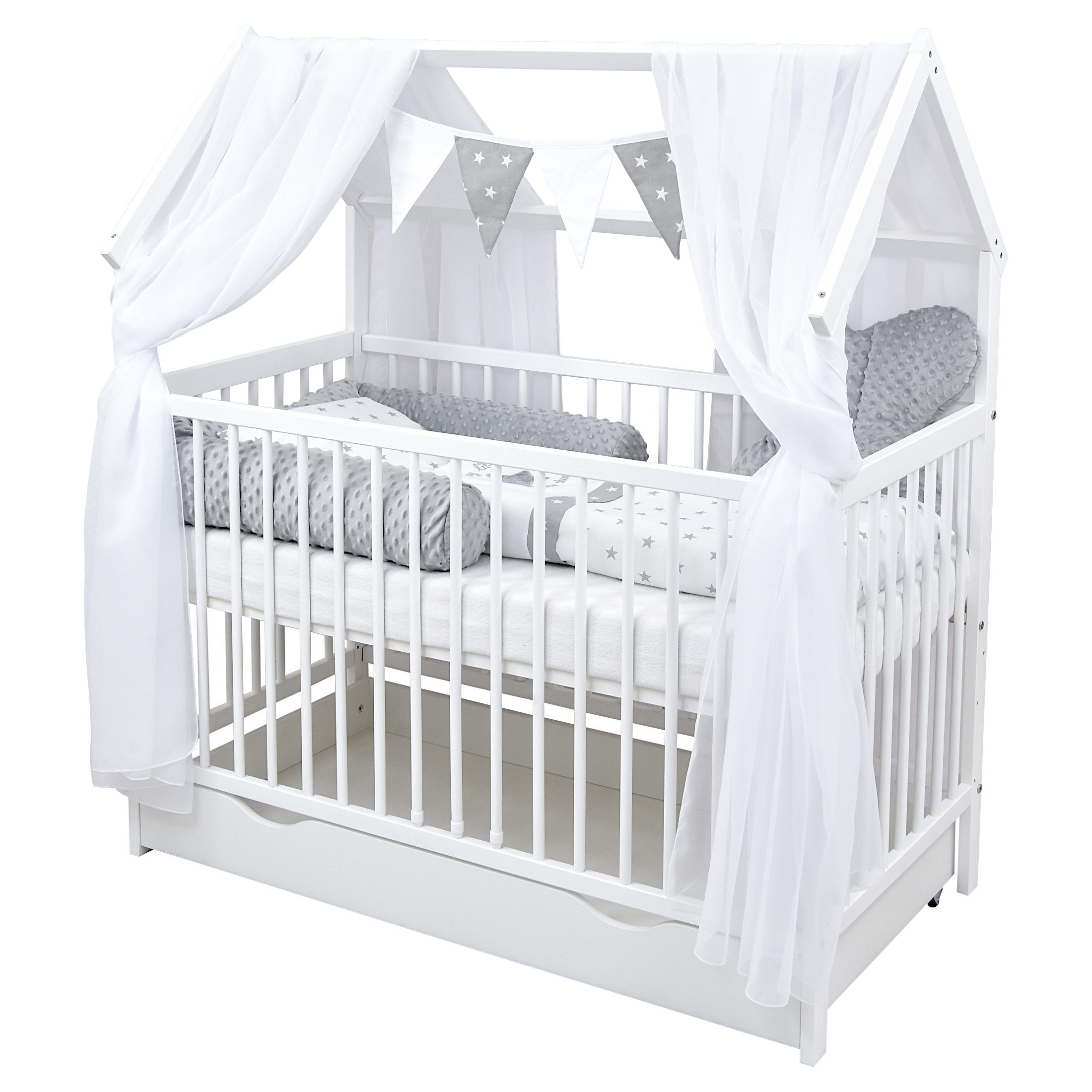 Baby-Delux Komplettbett Hausbett Babybett Schublade Schutzgitter Beißschien günstig online kaufen
