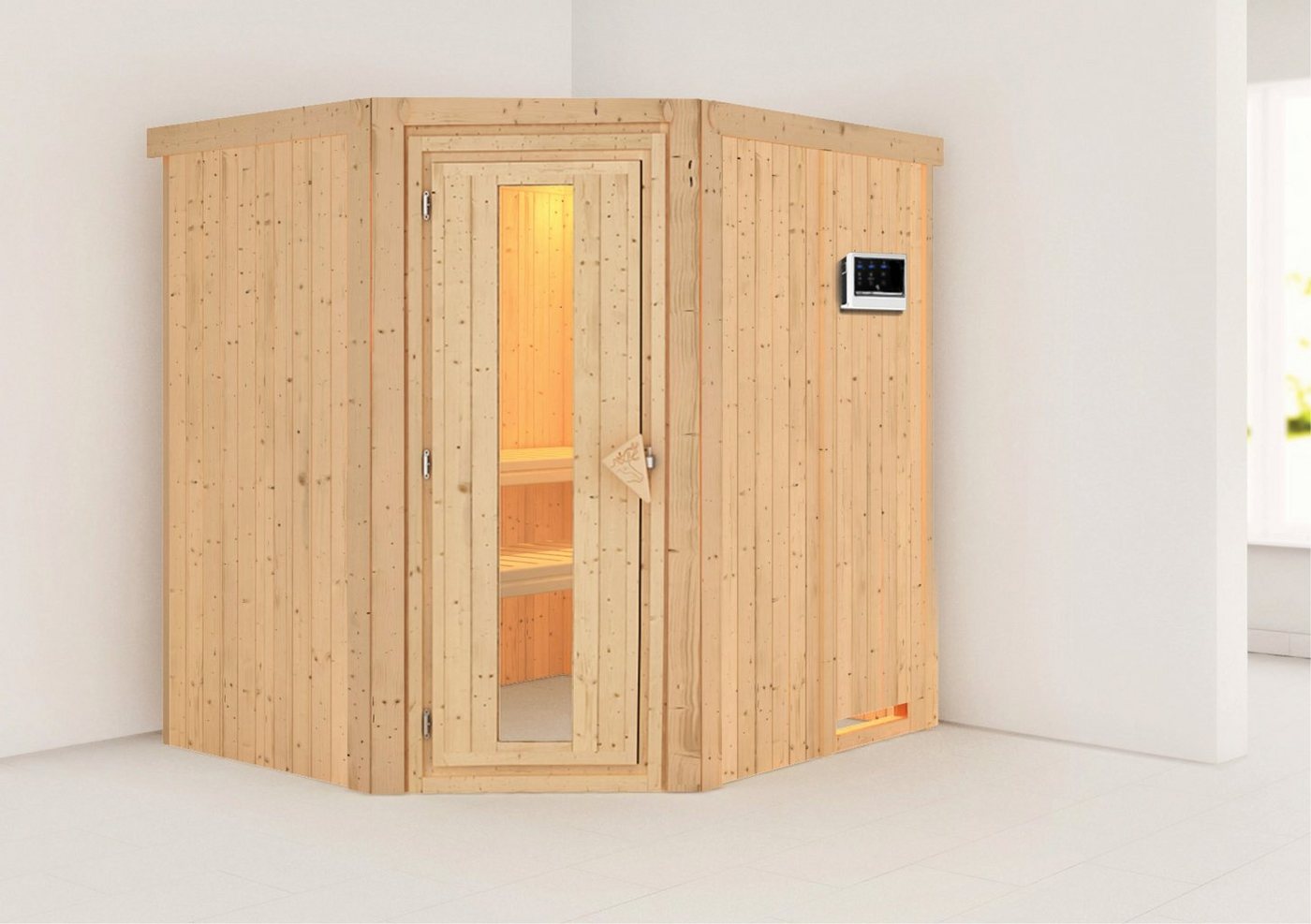 Thumbnail - Karibu Sauna Laila, BxTxH: 196 x 170 x 198 cm, 68 mm, (Set) 3,6-kW-Plug & Play Ofen mit externer Steuerung