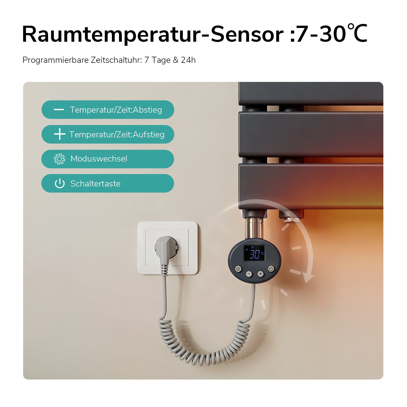 EMKE Elektrischer Badheizkörper WIFI App Steuerung Intelligenter Thermostat Aktualisierte Version, Anthrazit 4 Heizmodi, IPX4, Kindersicherung 400W~1000W