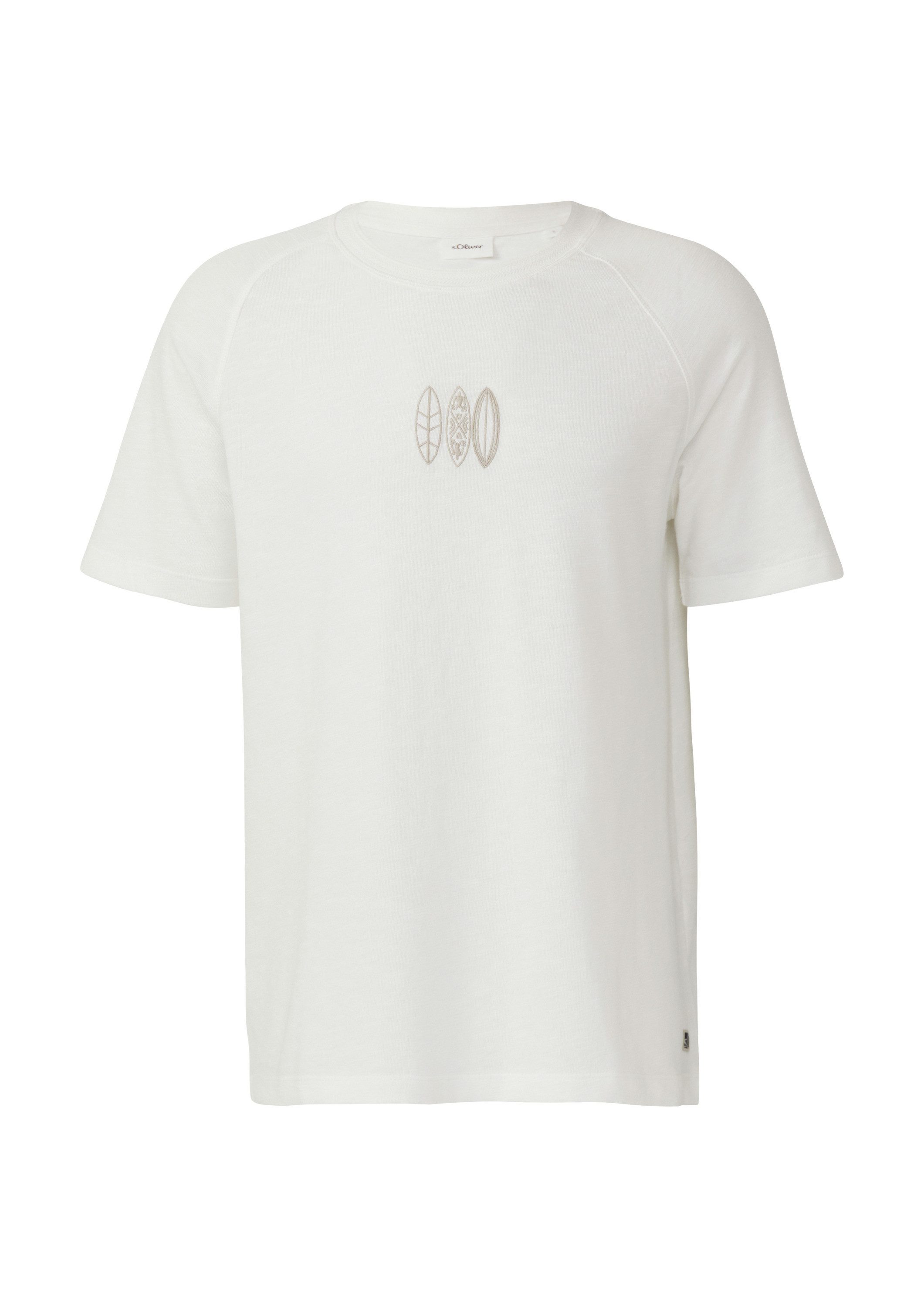s.Oliver Kurzarmshirt T-Shirt Raglan-T-Shirt mit Flammgarnstruktur und Stickerei