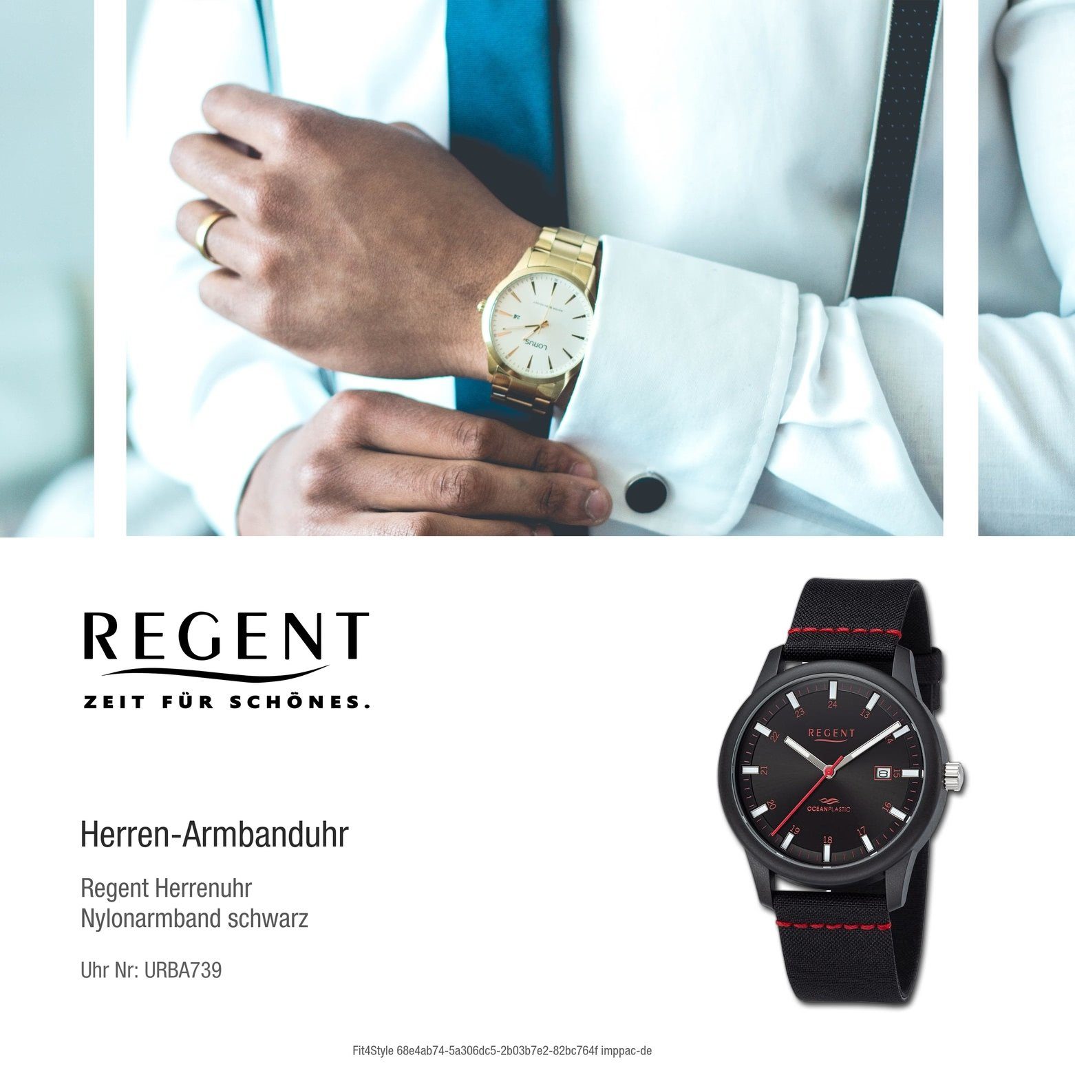 Regent Quarzuhr Regent Herren (ca. rund, 40mm), Herren Nylonarmband Armbanduhr extra Armbanduhr groß Analog