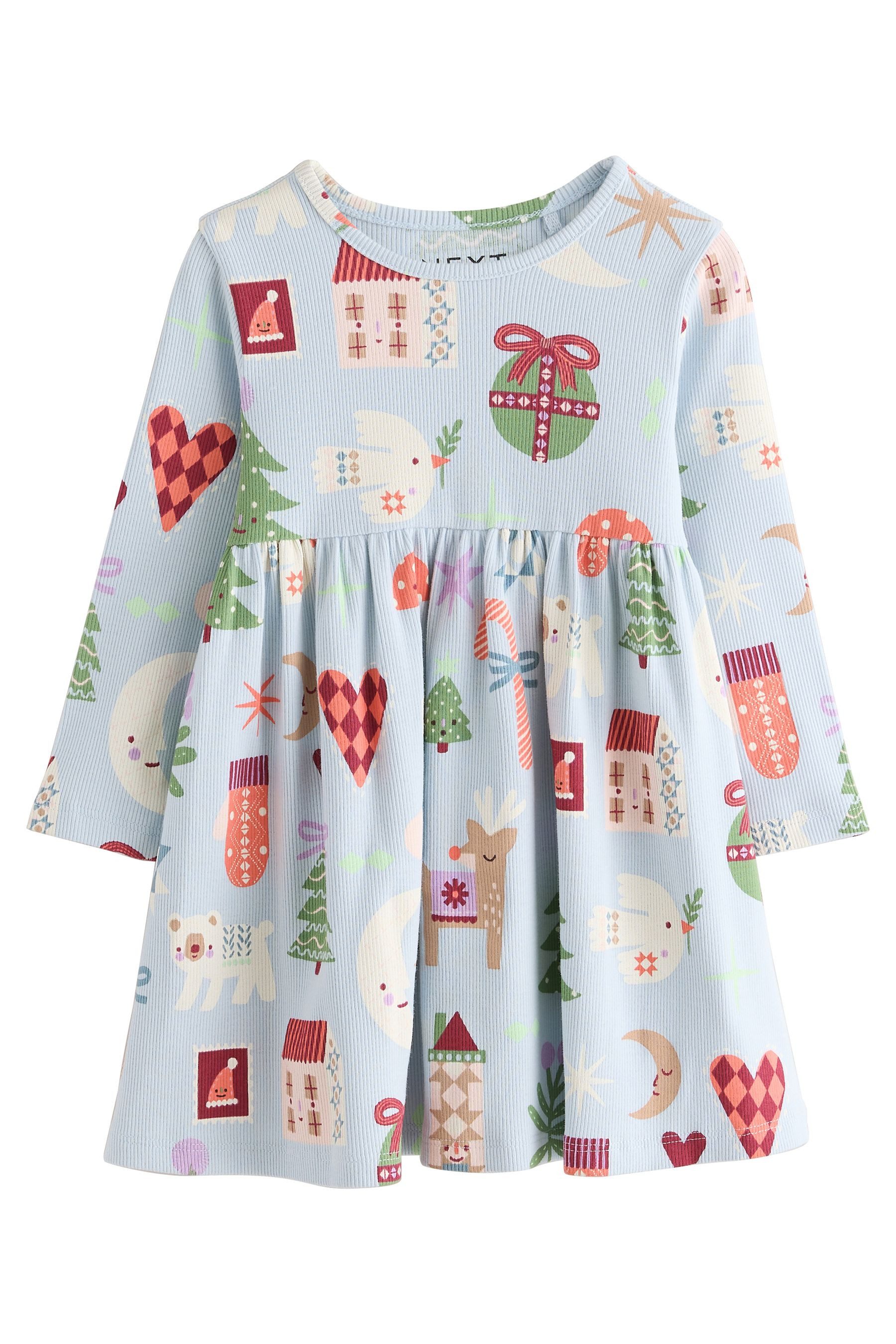 Next Jerseykleid Langärmeliges, geripptes Weihnachtskleid (1-tlg)