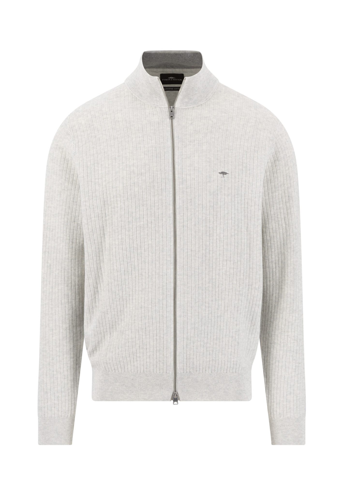 FYNCH-HATTON Strickjacke Fynch‑Hatton Herren Strickjacke mit Reißverschluss – Hellgrau (1-tlg)