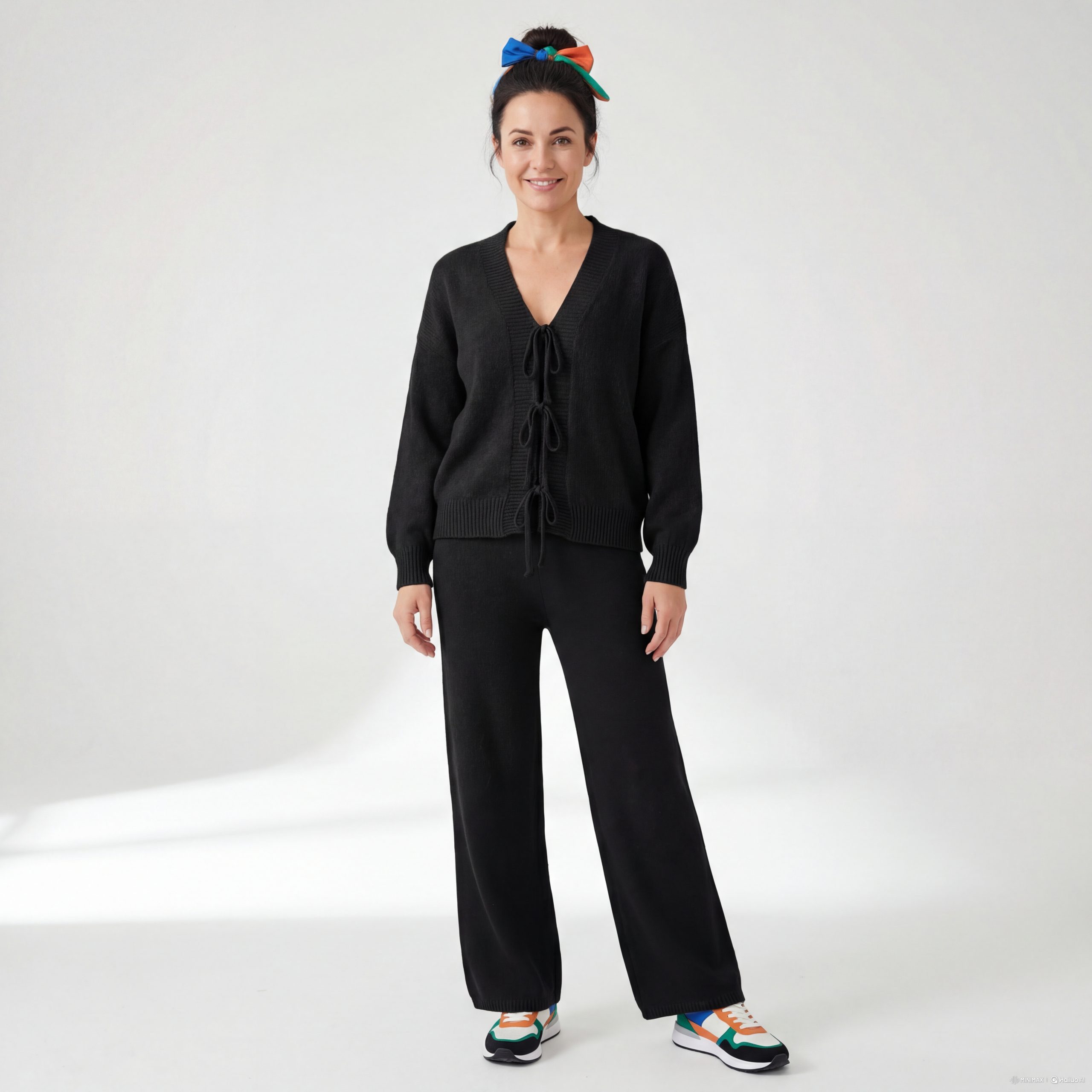 OriginalYou Hausanzug Damen Strick Set Cardigan & Hose Loungewear 3 fache Schnürung, weich& kuschelig