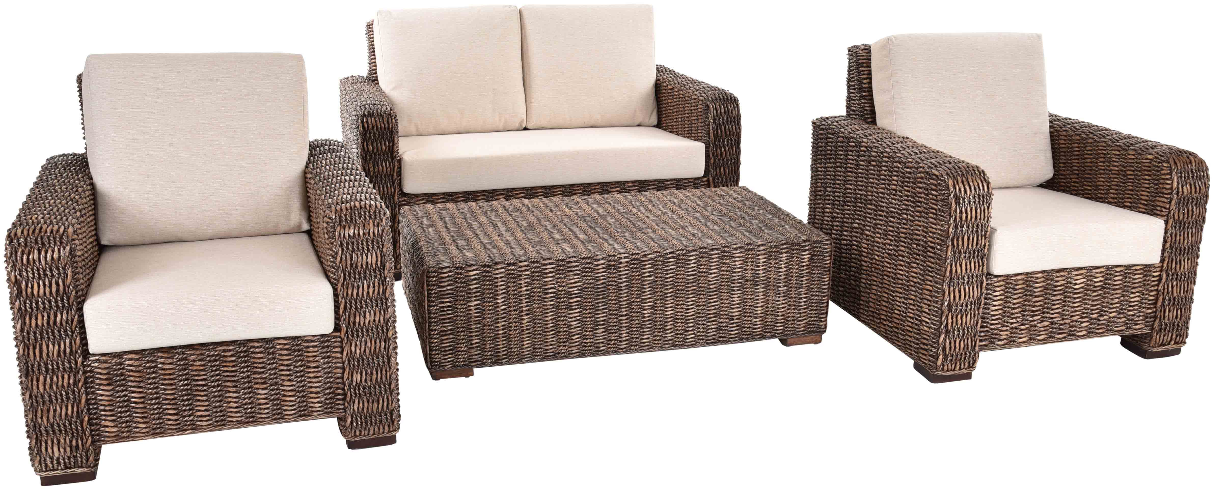 Krines Home Sitzgruppe Wintergarten Gruppe "Club" Lounge und Empfangsbereich Sitzgruppe, (4-tlg., 2x Sessel, 1x Zweisitzer, 1x Tisch), Garnitur Wasserhyazinthe für 4 Personen