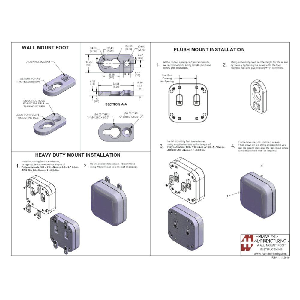 Montagefuß Electronics Steckdosenverteiler (L Hammond ABS Hammond Kunststoff Electronics x Weiß 1556FOOTWH-4
