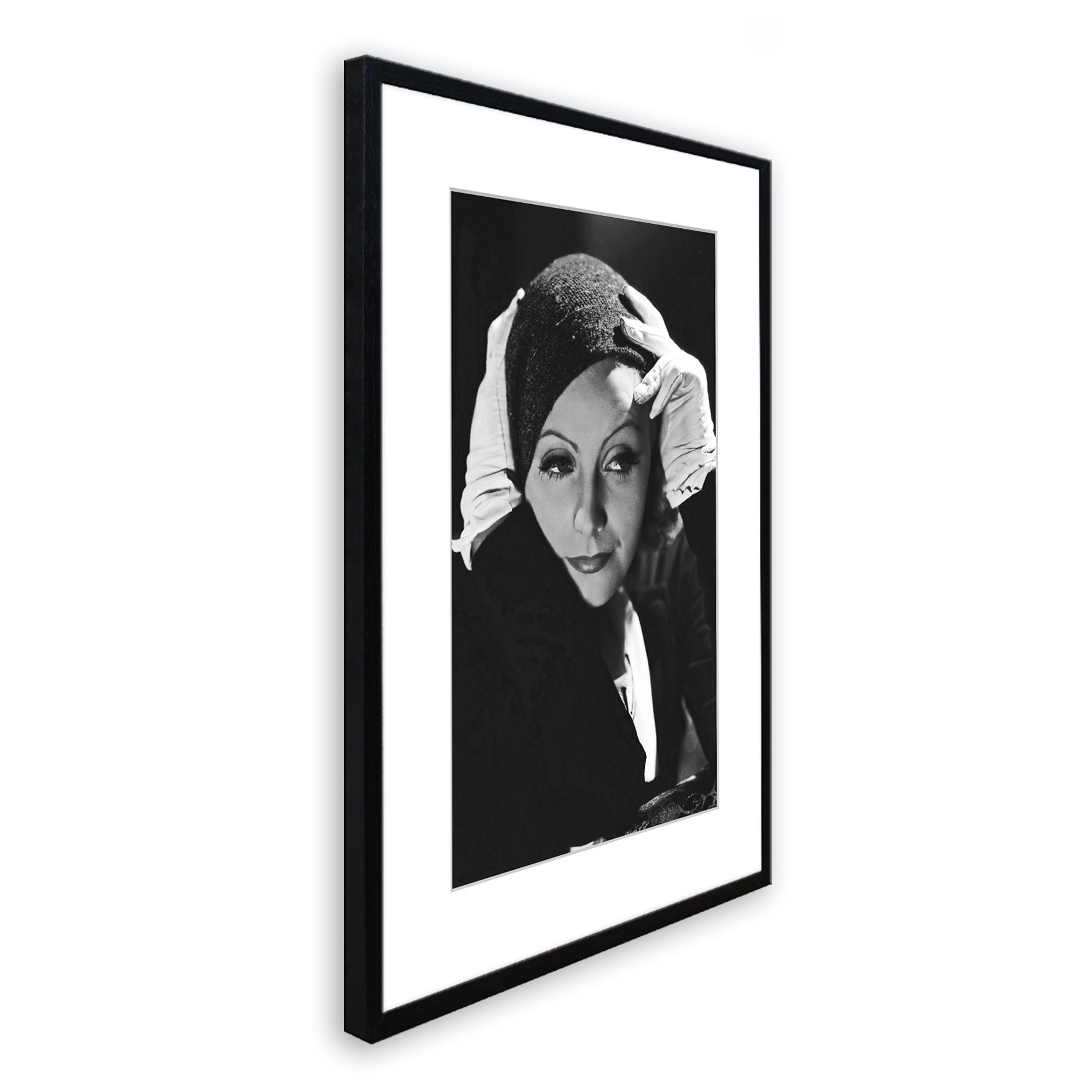 Garbo, schwarz-weiß Rahmen Bild Film-Star: Greta 51x71cm Greta / artissimo Bild gerahmt / Poster mit Garbo Rahmen mit