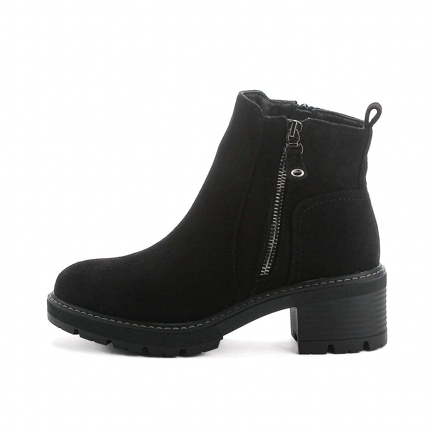 Elara Damen Stiefeletten in Veloursoptik mit Reißverschluss und Profilsohle Chelseaboots