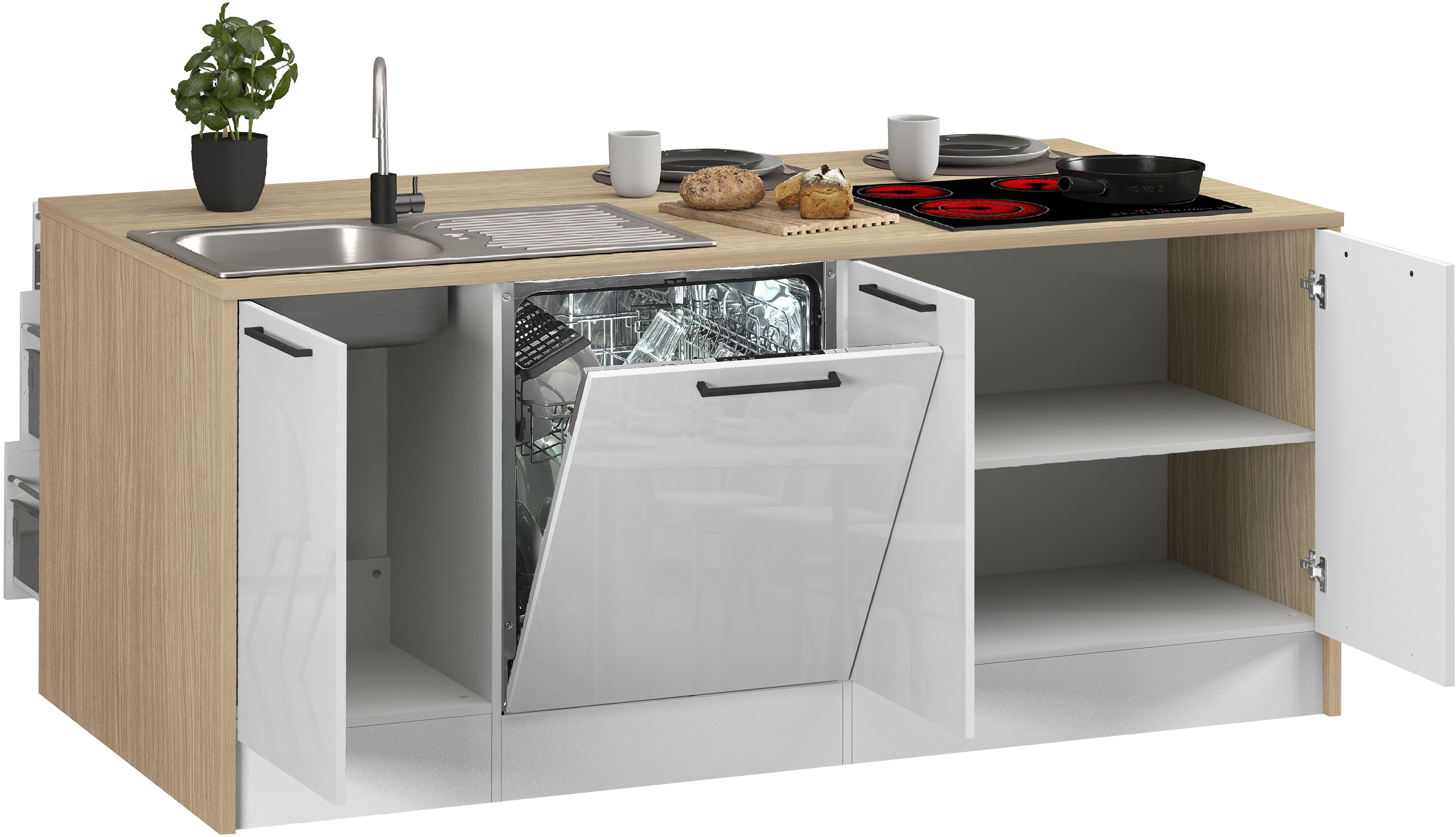 KOCHSTATION Kücheninsel KS-Luna Breite 200 cm, Höhe 90 cm, Breite 200 cm, wahlweise mit Hanseatic-E-Geräten