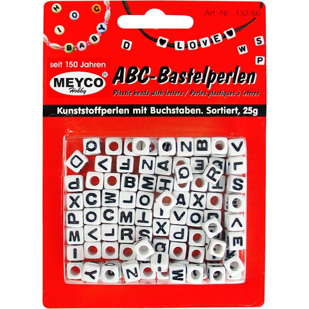 MEYCO Hobby Bastelperlen ABC-Kunststoffperlen m.Buchstaben,25g,Würfel, weiß