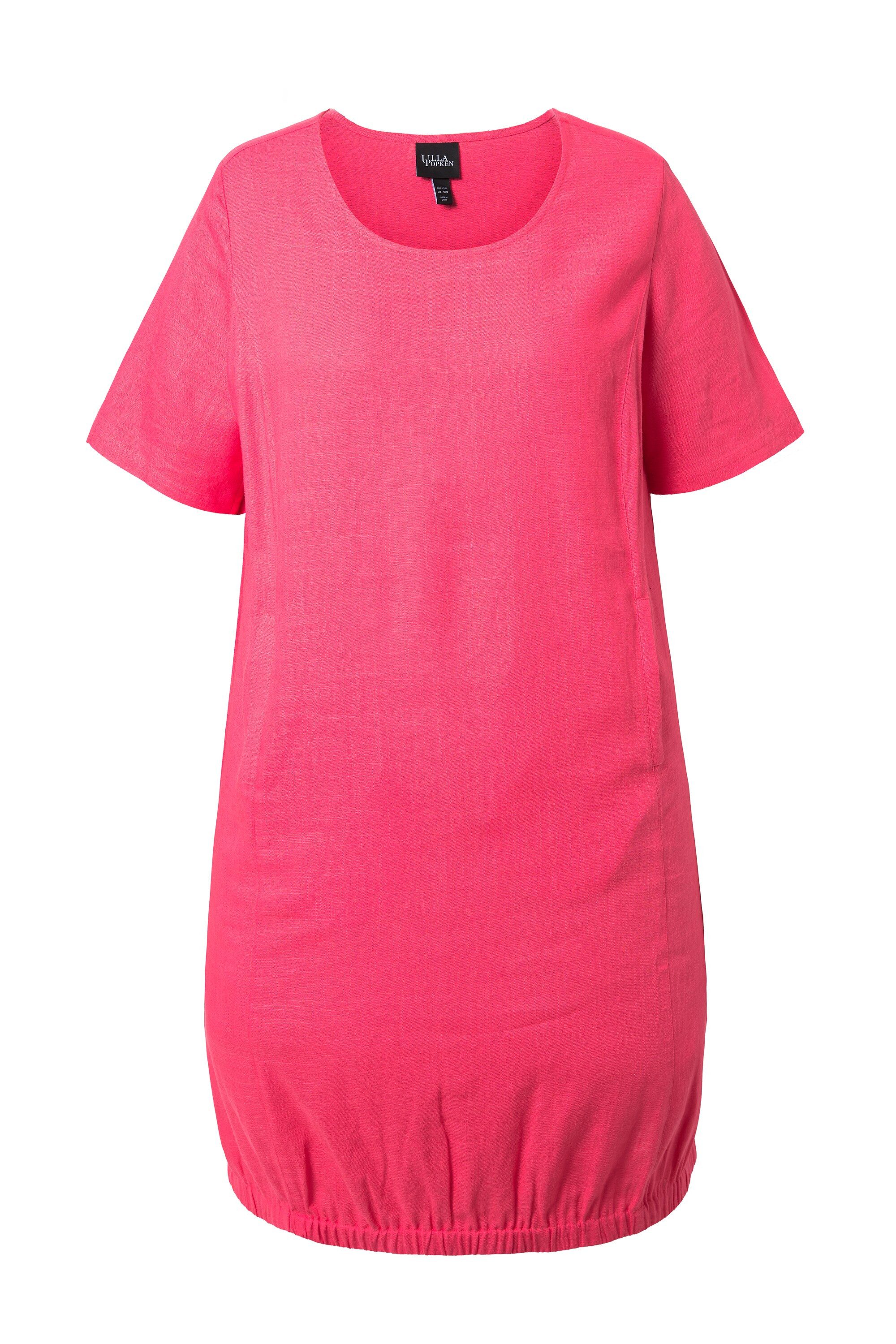 Ulla Popken Midikleid Leinenmix-Kleid A-Linie Rundhals Halbarm Taschen