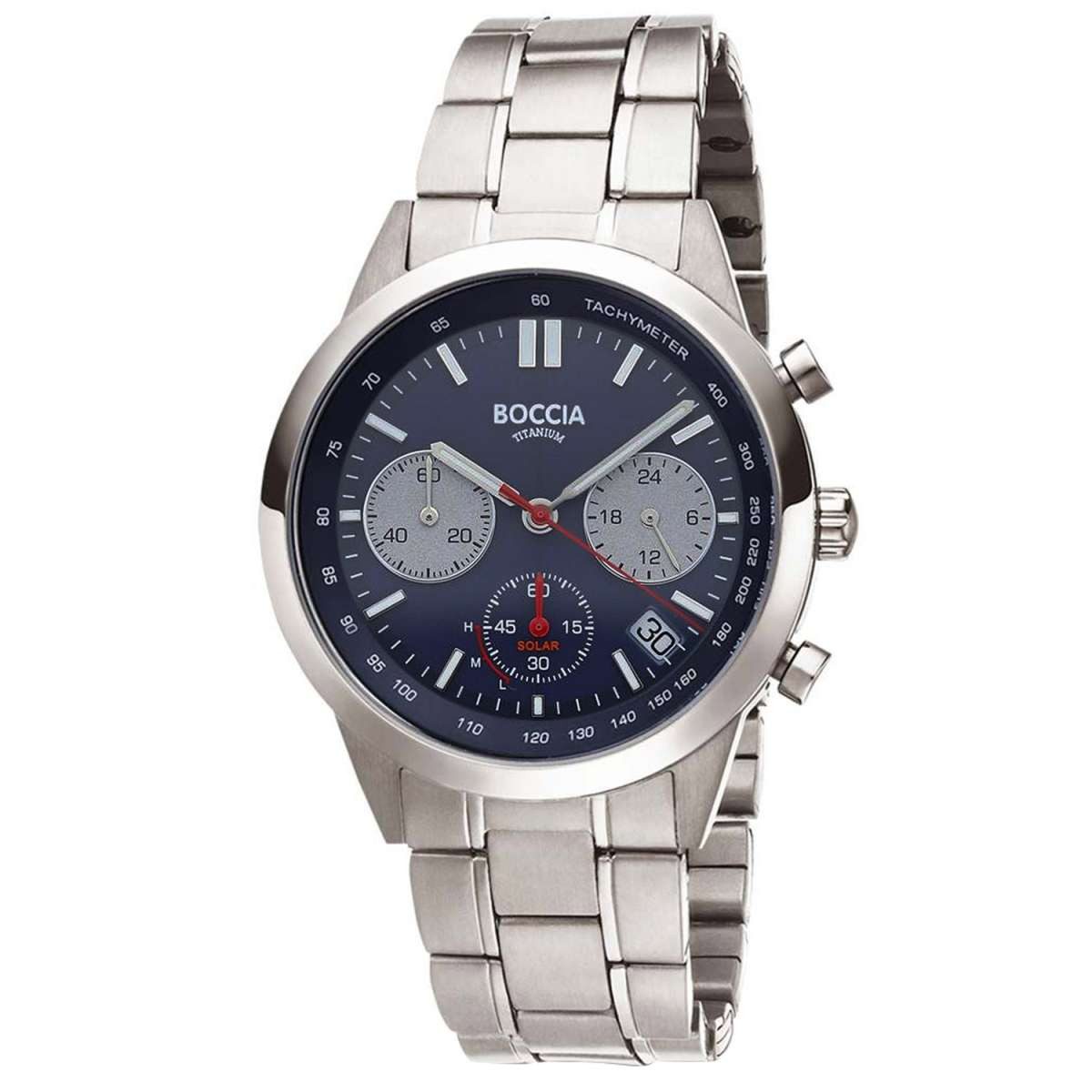 Boccia Chronograph 3737-02, Herrenuhr Solar Titan Blau