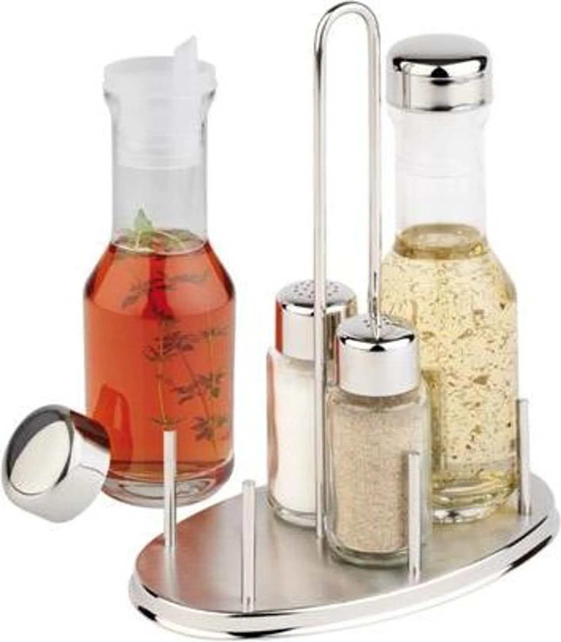 Assheuer & Pott Menage-Set Classic Tischgestell 4-tlg. für Essig/Öl/Salz/Pfeffer Edelstahl/Glas, (4-tlg)