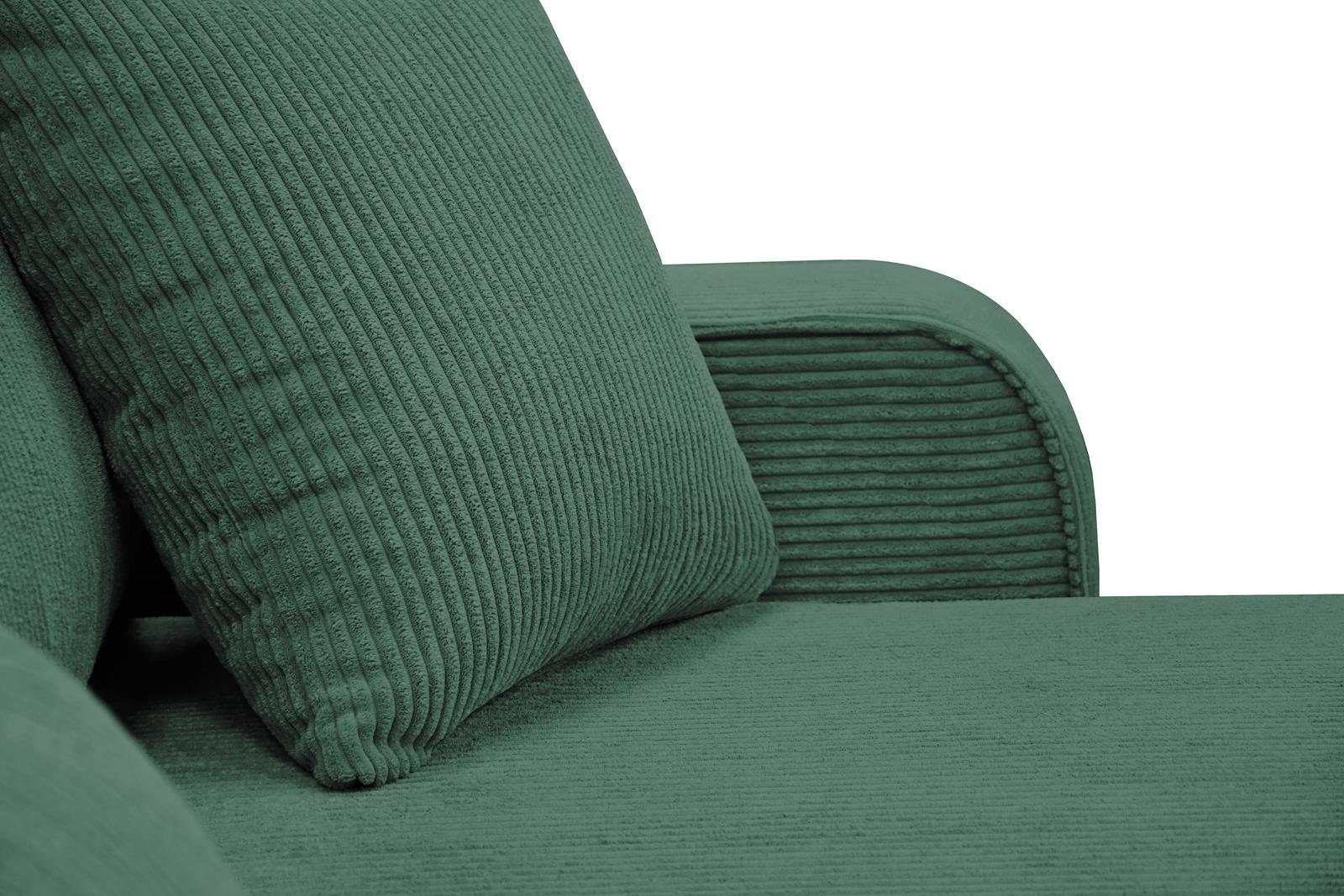 Beautysofa Ecksofa Primo und Polsterecke U, Grün (poso Bettkasten Schlaffunktion 14) für Wohnzimmer, Eckcouch aus mit U-Form Cordstoff