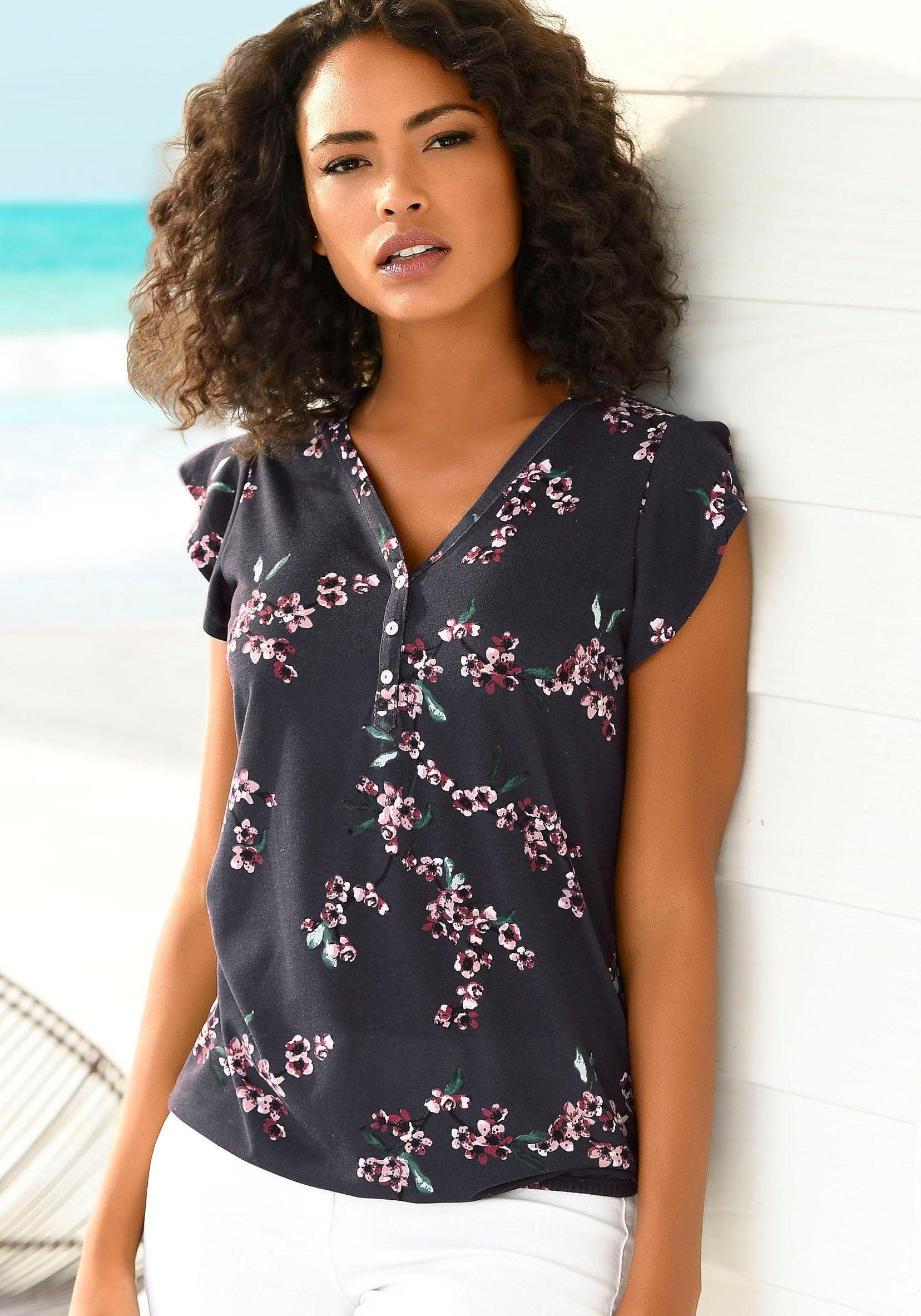 LASCANA Shirttop (2er-Pack) mit kleinen Flügelärmelchen und floralem Druck  online kaufen | OTTO