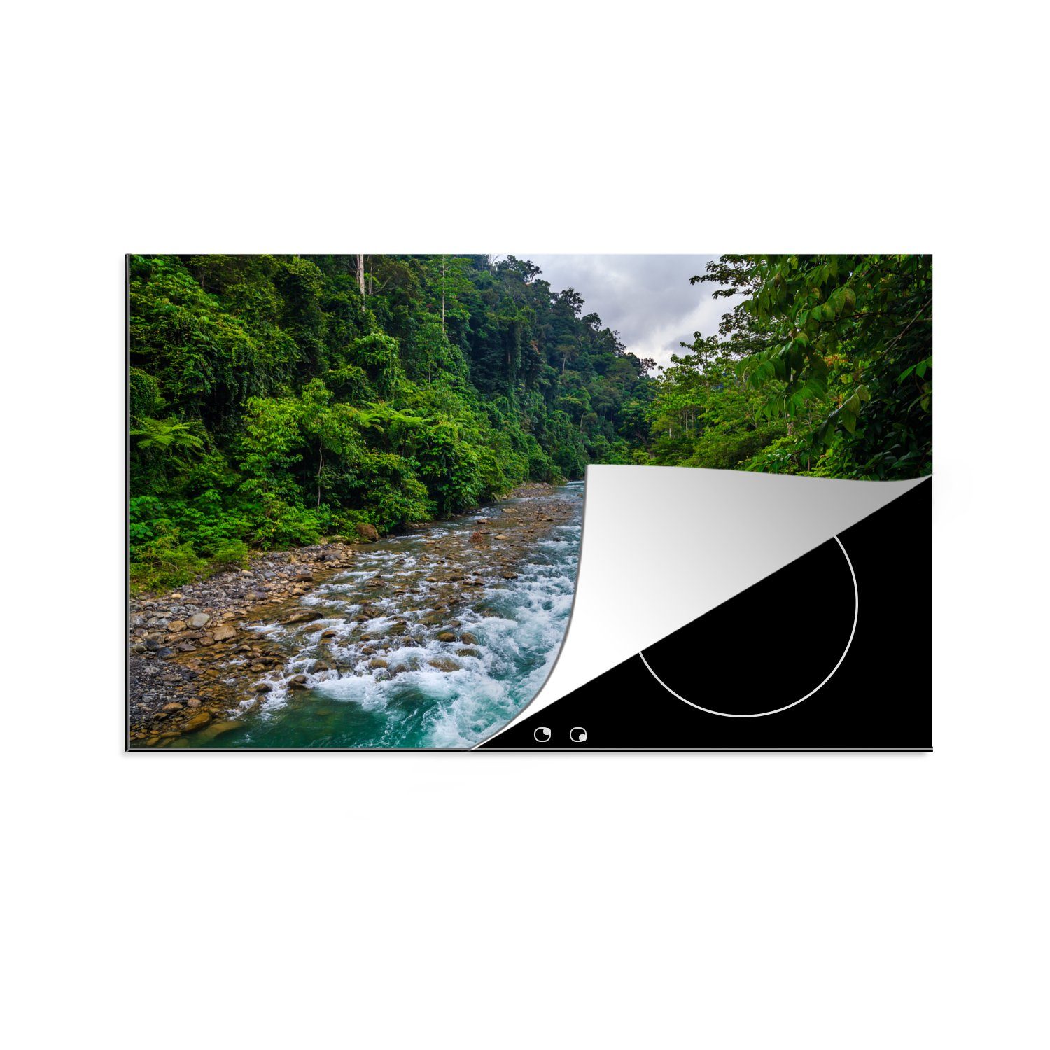 MuchoWow Herdblende-/Abdeckplatte Fluss durch den Gunung Leuser National Park in Indonesien, Vinyl, (1 tlg), 81x52 cm, Induktionskochfeld Schutz für die küche, Ceranfeldabdeckung