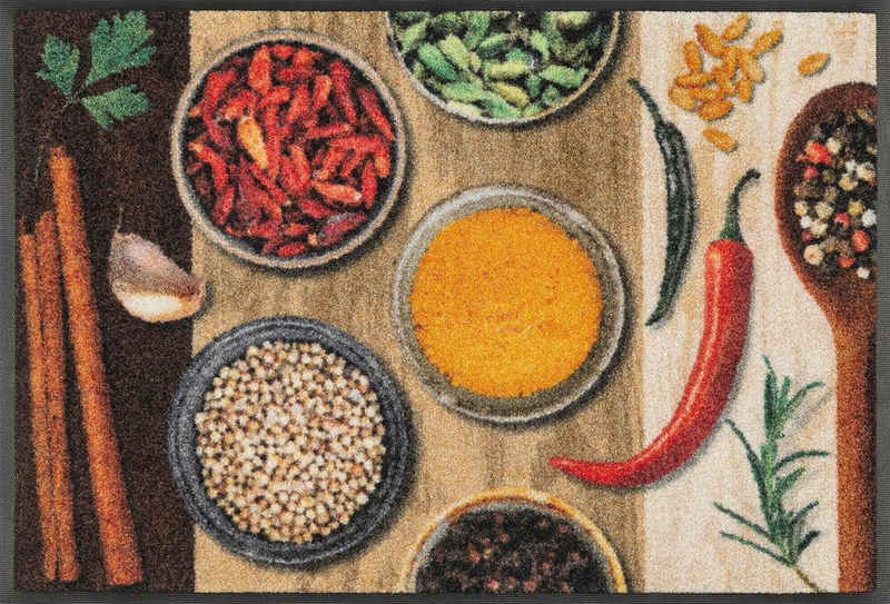 Fußmatte »Hot Spices«, wash+dry by Kleen-Tex, rechteckig, Höhe 9 mm, Schmutzfangmatte, Motiv Gewürze, rutschhemmend, In- und Outdoor geeignet, waschbar