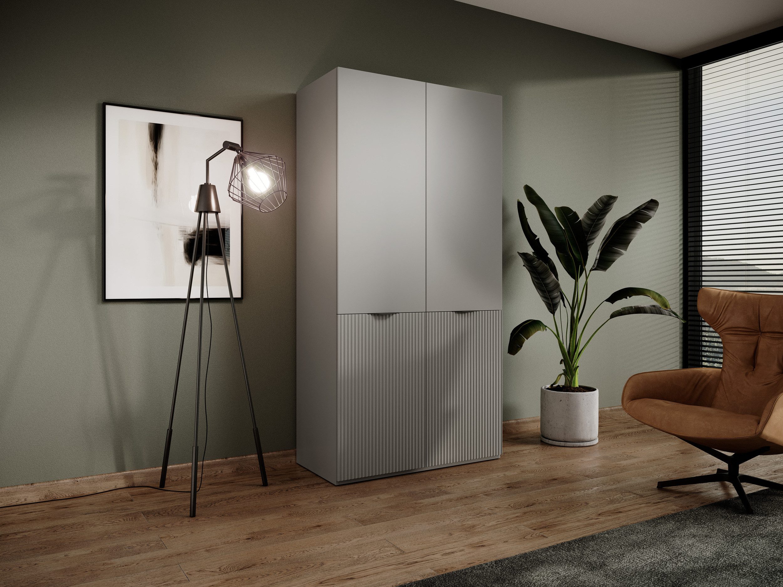 MOEBLO Drehtürenschrank MINEWRA NOVA (Kleiderschrank 2/4 türig Schrank Garderobe, Schlafzimmer, Drehtürenschrank, Falttürenschrank, Schrank mit Einlegeböden und Kleiderstange) (BxHxT):101/202x200x49 cm