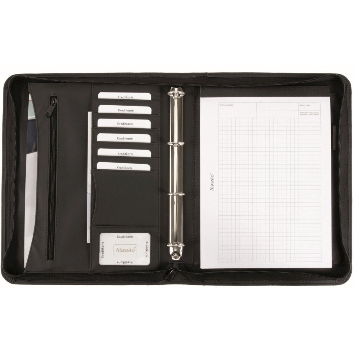 Alassio® Schreibmappe Ringbuchmappe Rondo A4 Kunstleder schwarz