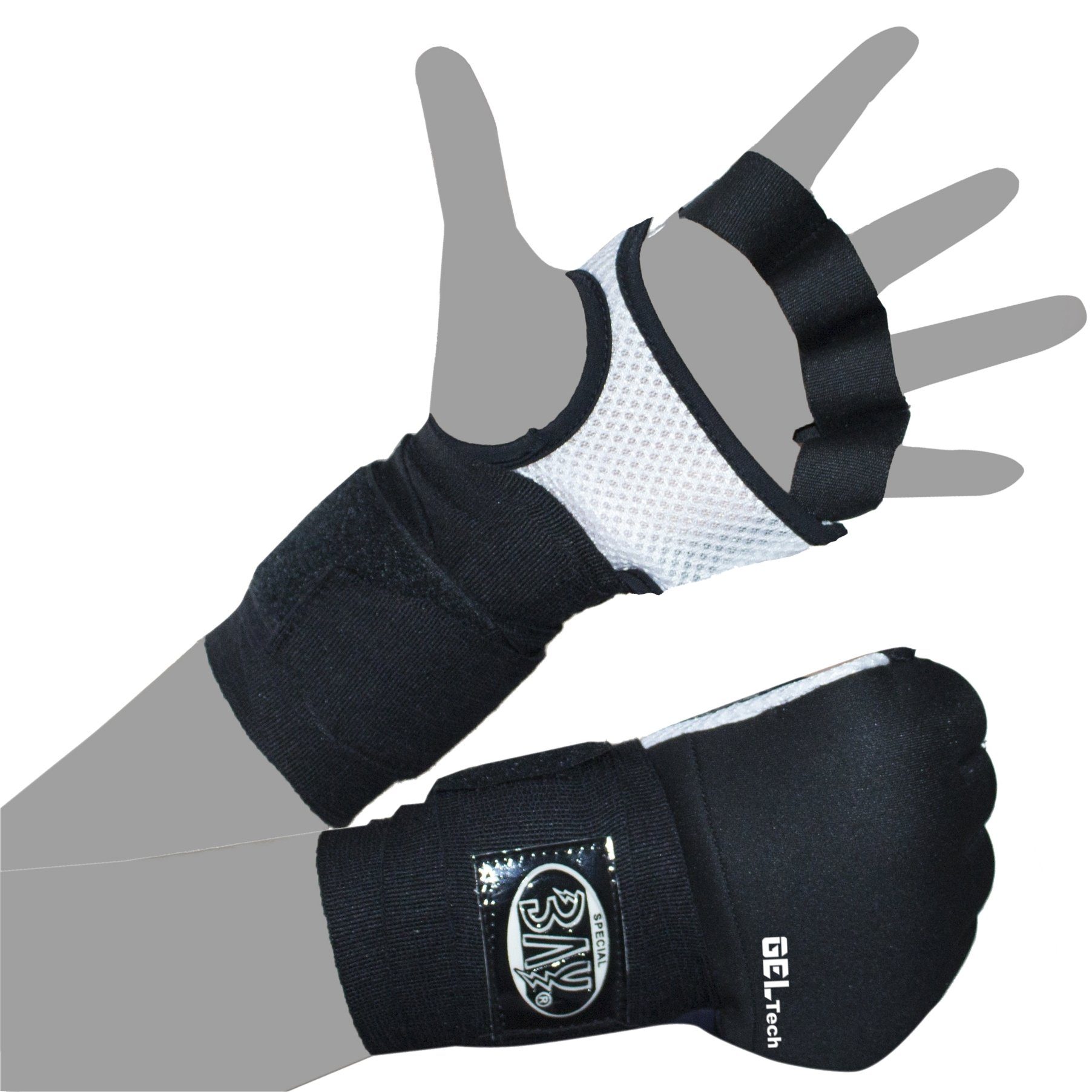 BAY-Sports Бокс-повязки Wave Gel Neopren Box-Bandagen schwarz gepolstert