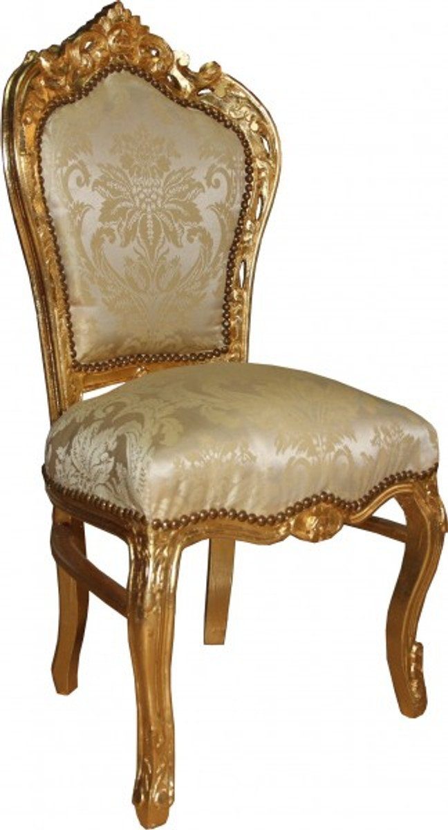 Stil Möbel Stuhl Barock Barock Casa - Creme / Esszimmer Muster Antik Gold Esszimmerstuhl Padrino