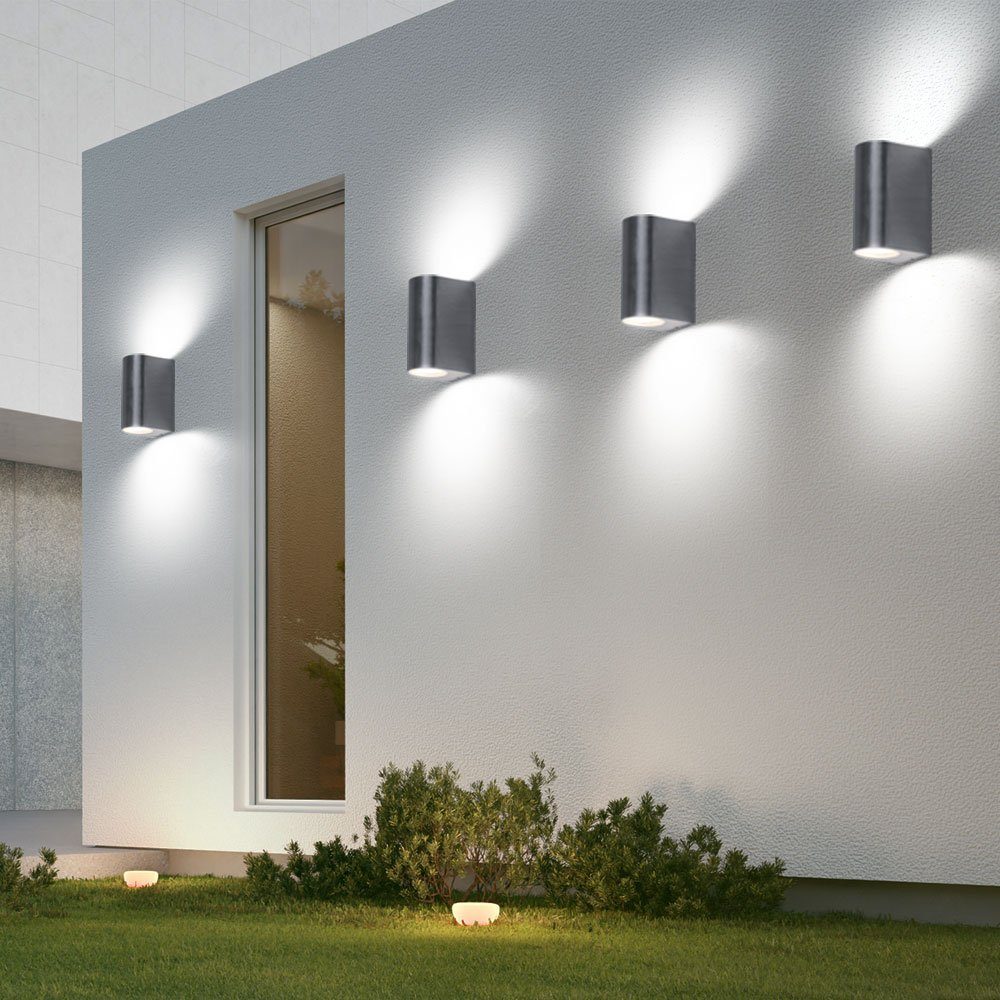 etc-shop Außen-Wandleuchte, Leuchtmittel nicht Außen Alu Bereich inklusive, gebürstet Set Wand 3er Beleuchtung Leuchten