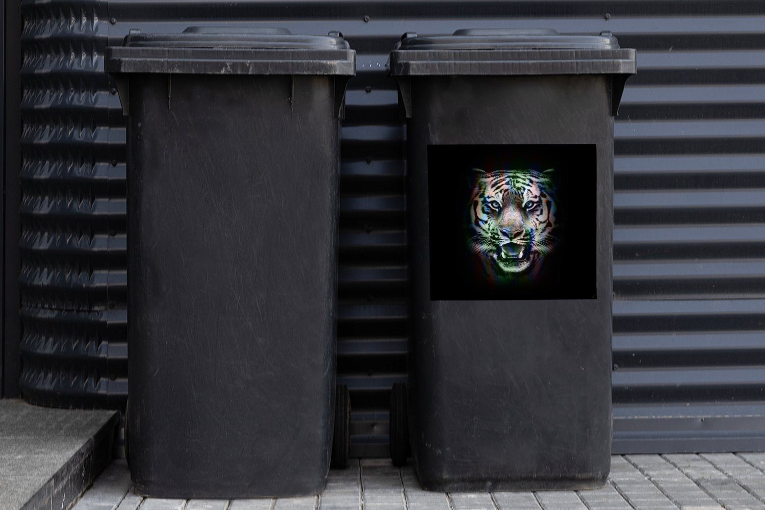 Mülltonne, - Tiger - Farben Sticker, Abfalbehälter MuchoWow Wandsticker Tier Mülleimer-aufkleber, Container, (1 St),