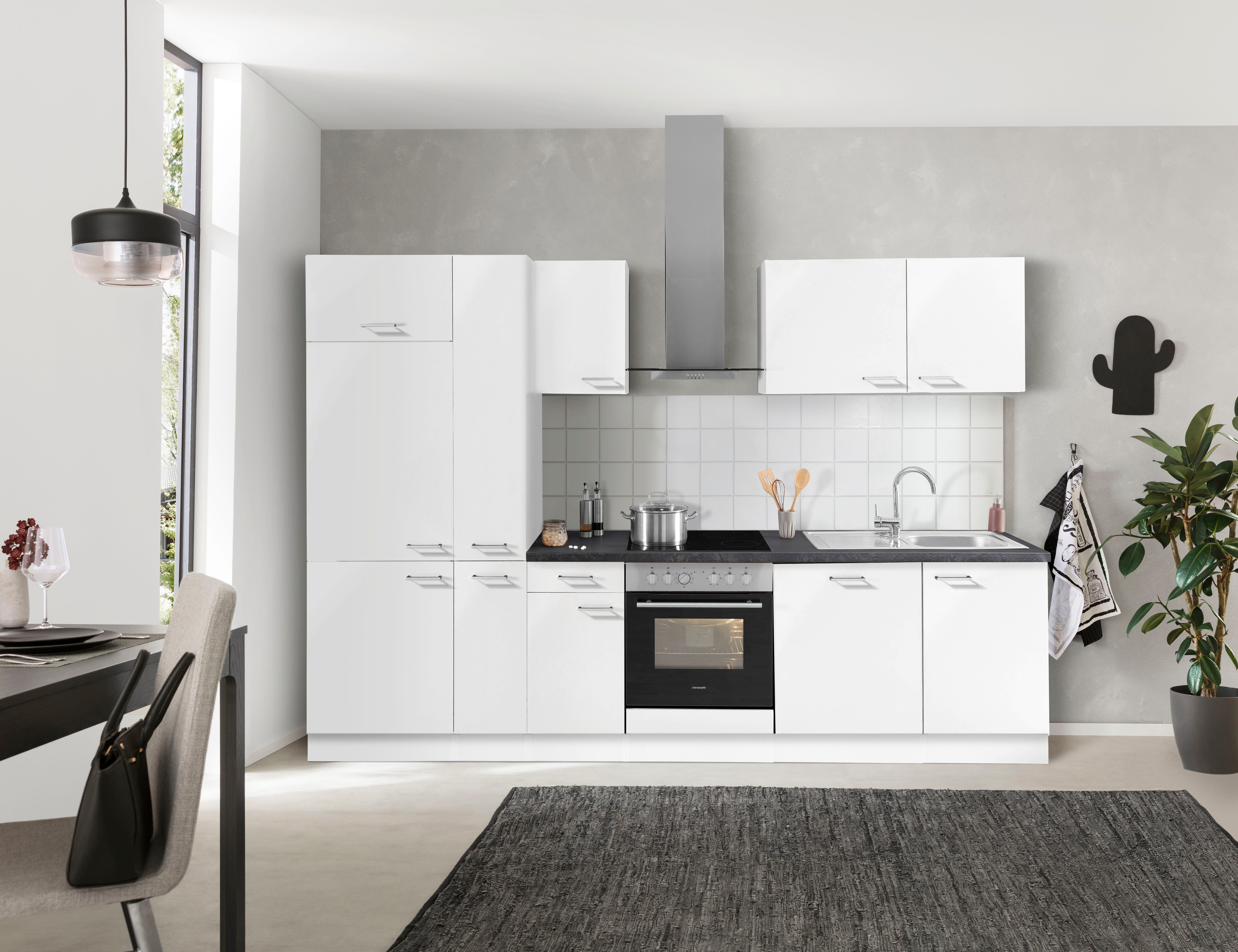 OPTIFIT Küchenzeile Iver, 300 weiß der breit, cm Marke seidenglanz | Elektrogeräte inklusive weiß HANSEATIC