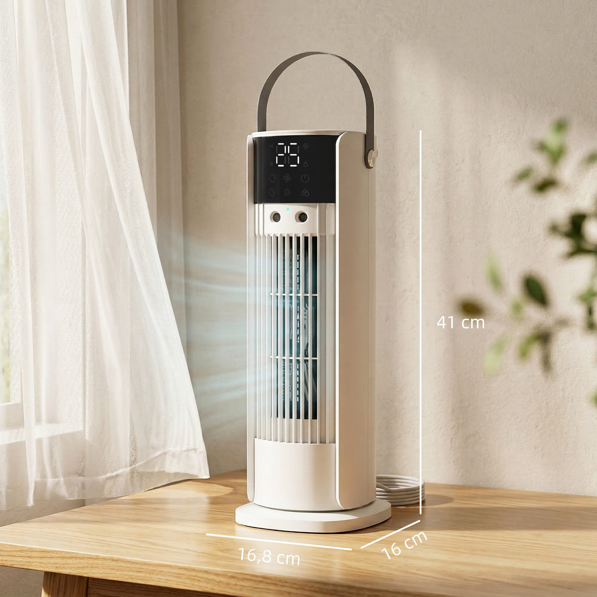 HOMCOM Tischventilator Turmventilator, Nebelfunktion, 3 Geschwindigkeiten